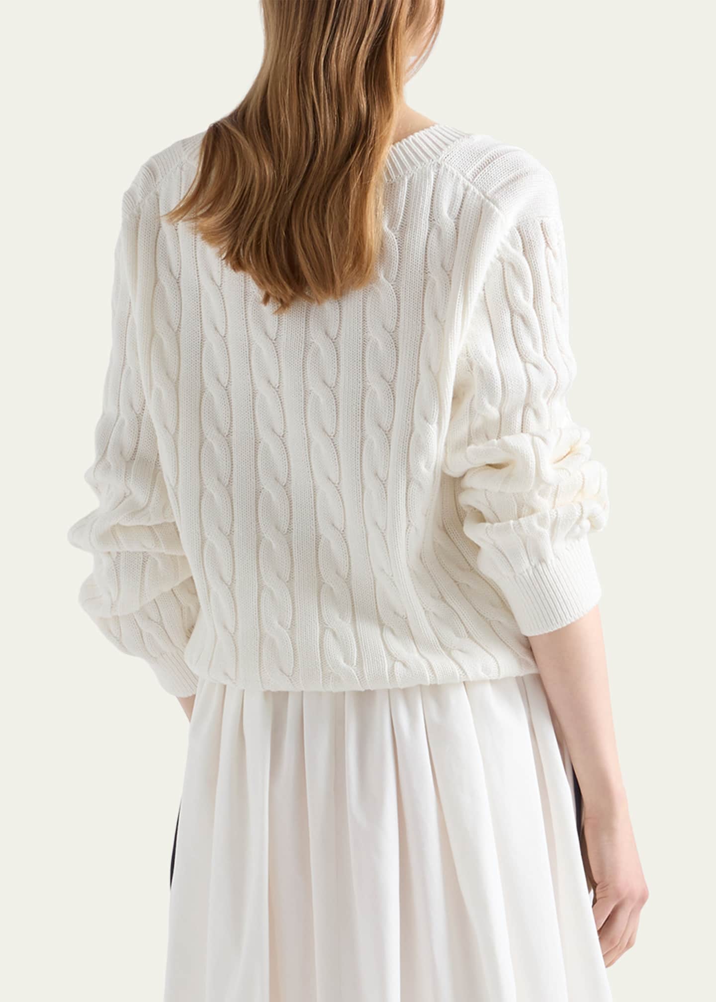 Prada Cable-Knit V-Neck Cotton Sweater - Bergdorf Goodman