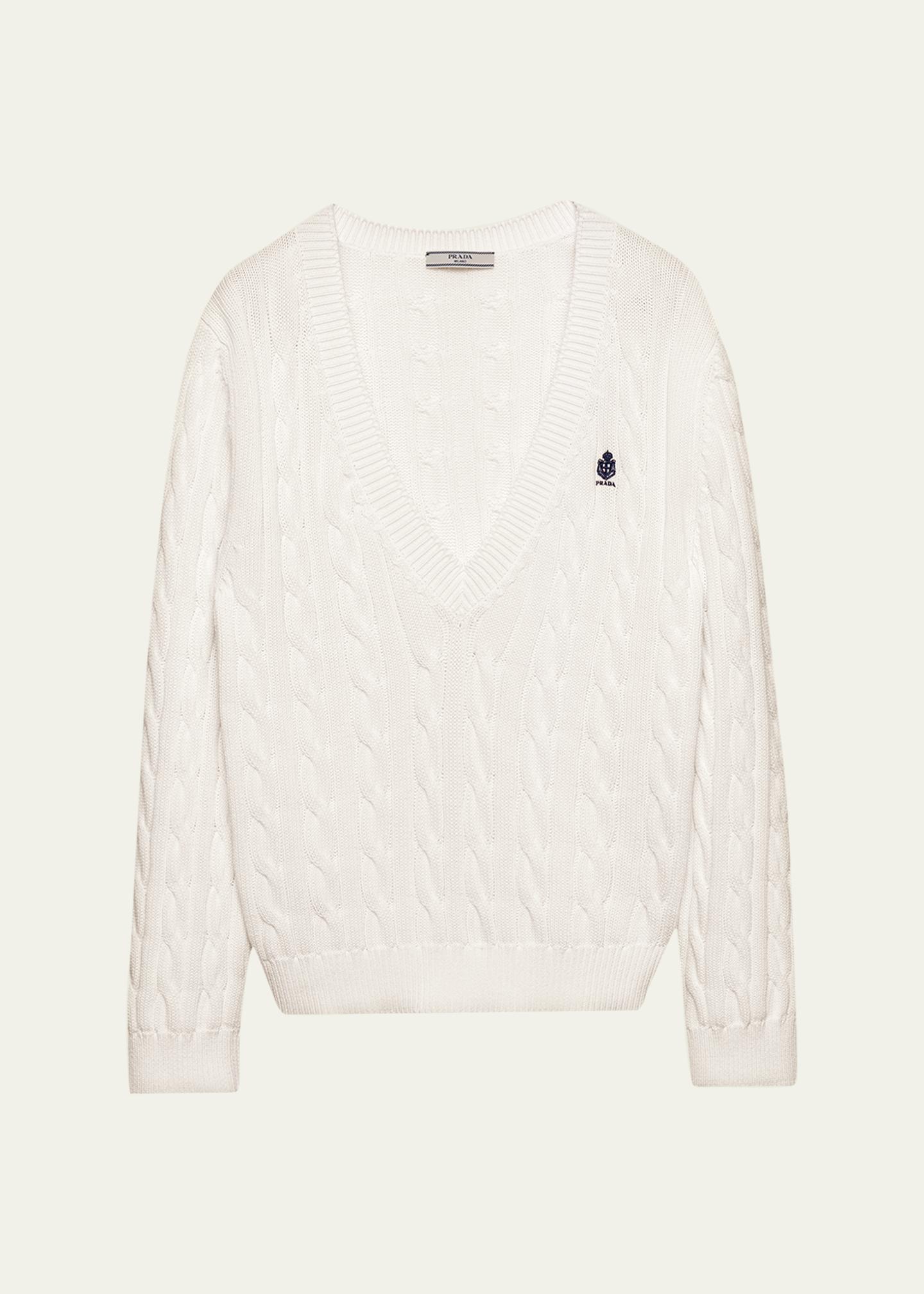 PRADA Vネック セーター Prada Cable-Knit V-Neck Cotton Sweater