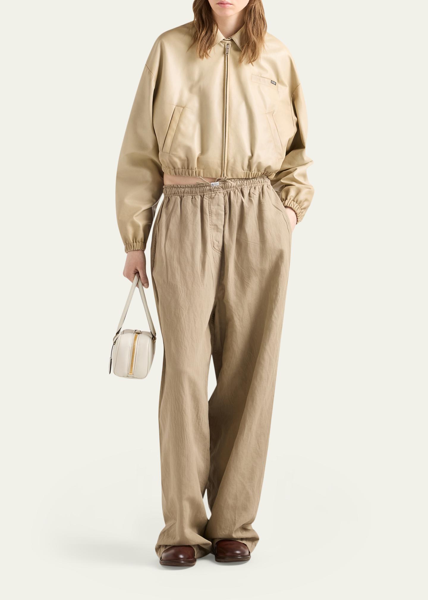 Prada Drawstring Cotton-Linen Pants - Bergdorf Goodman
