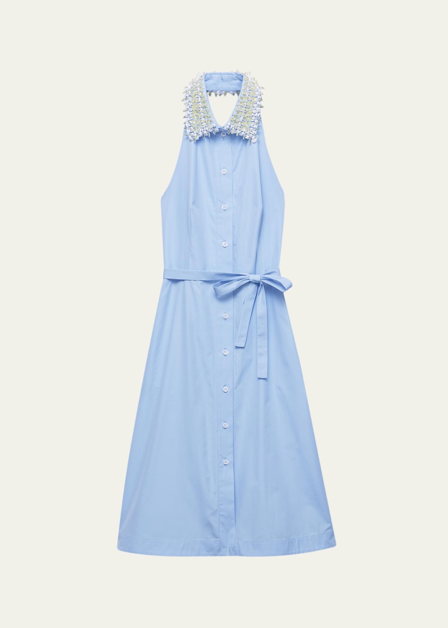 prada white halter dress Embellished-Collar Belted Cotton Shirtdress butch wax vintage