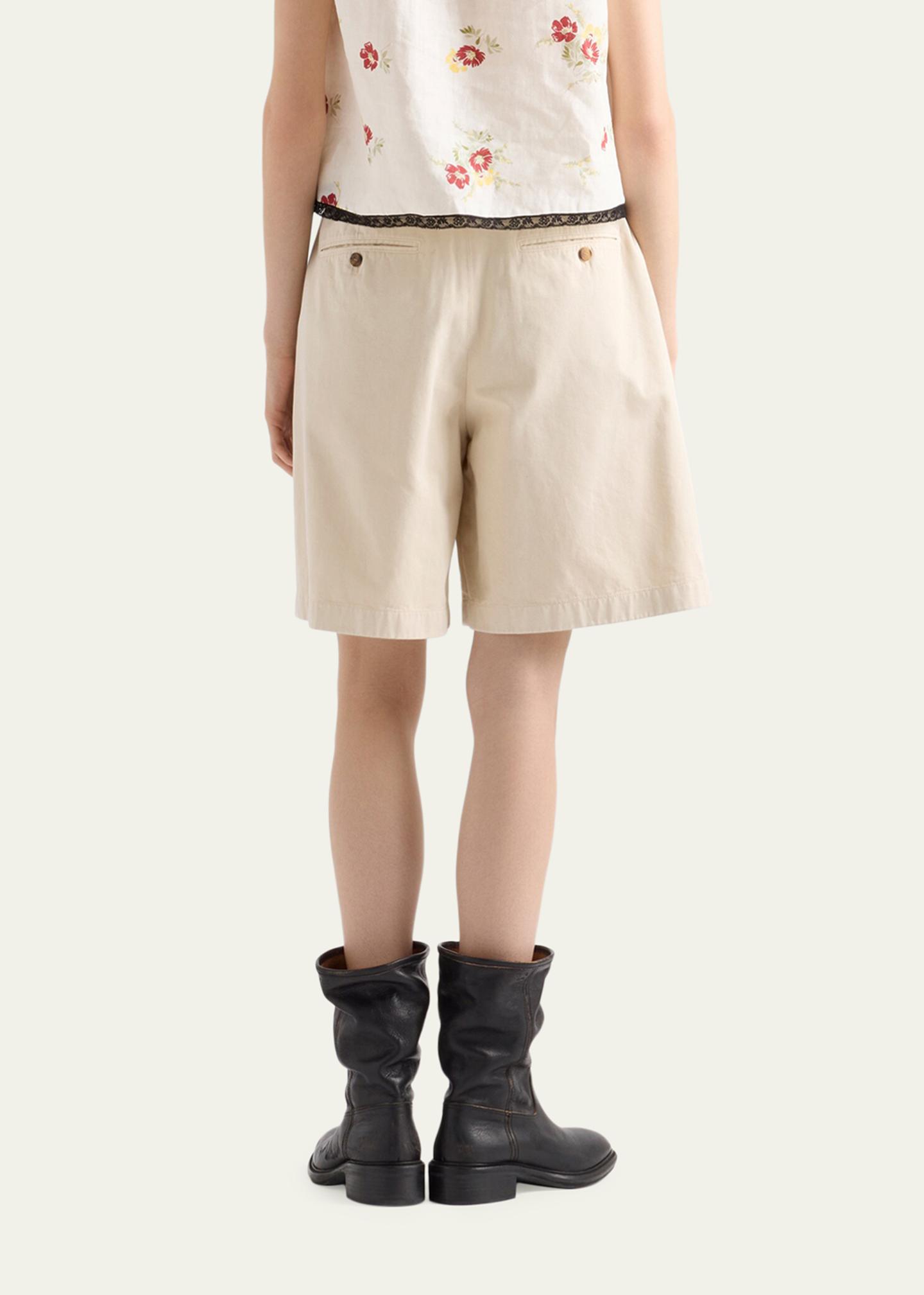 Prada Pleated Cotton Twill Bermuda Shorts - Bergdorf Goodman