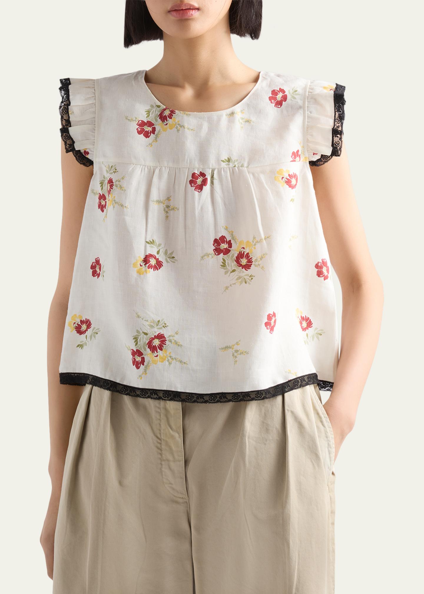 Prada Floral Linen Top - Bergdorf Goodman