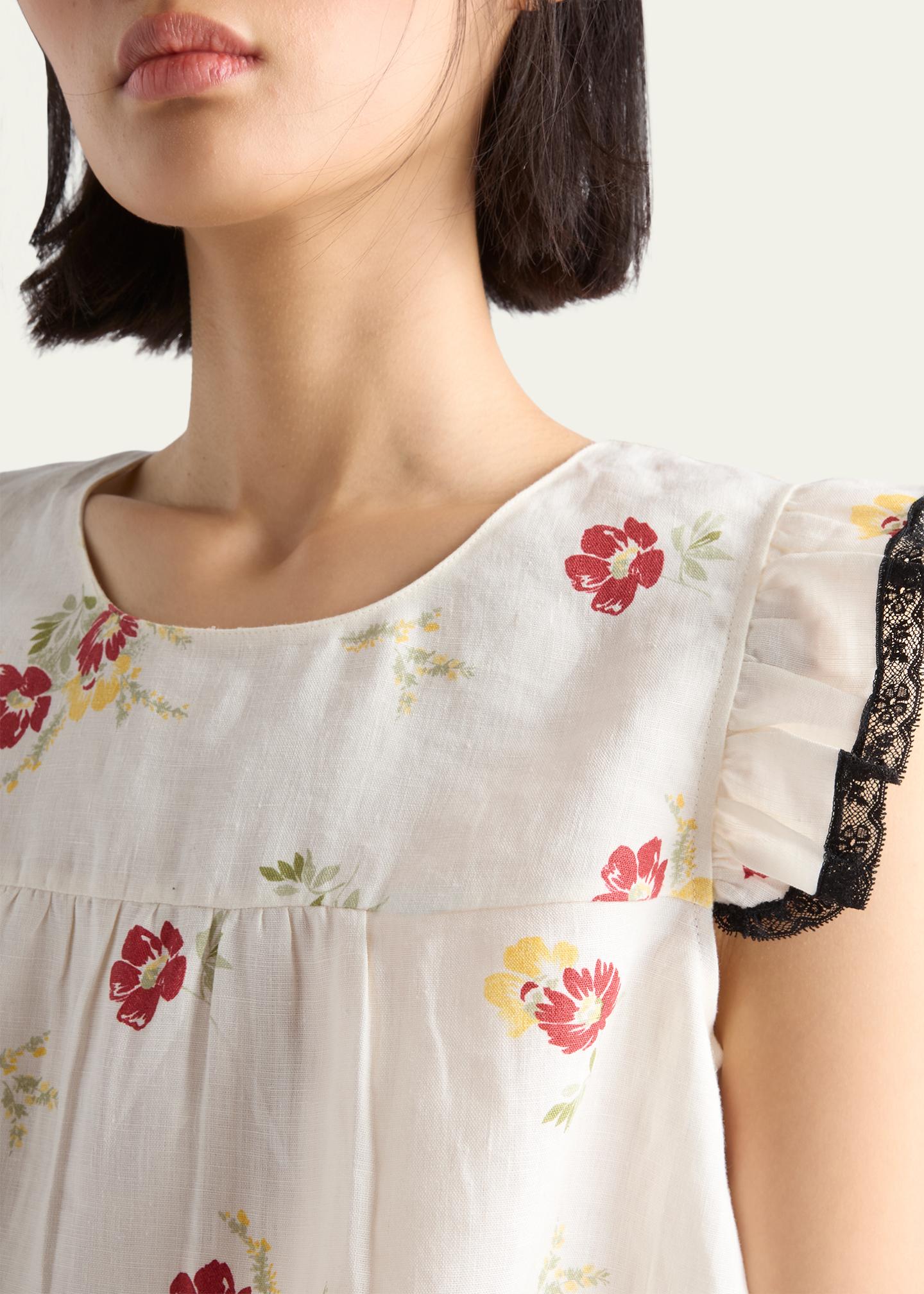 PRADA ファブリックトップス Prada Floral Linen Top - Bergdorf Goodman
