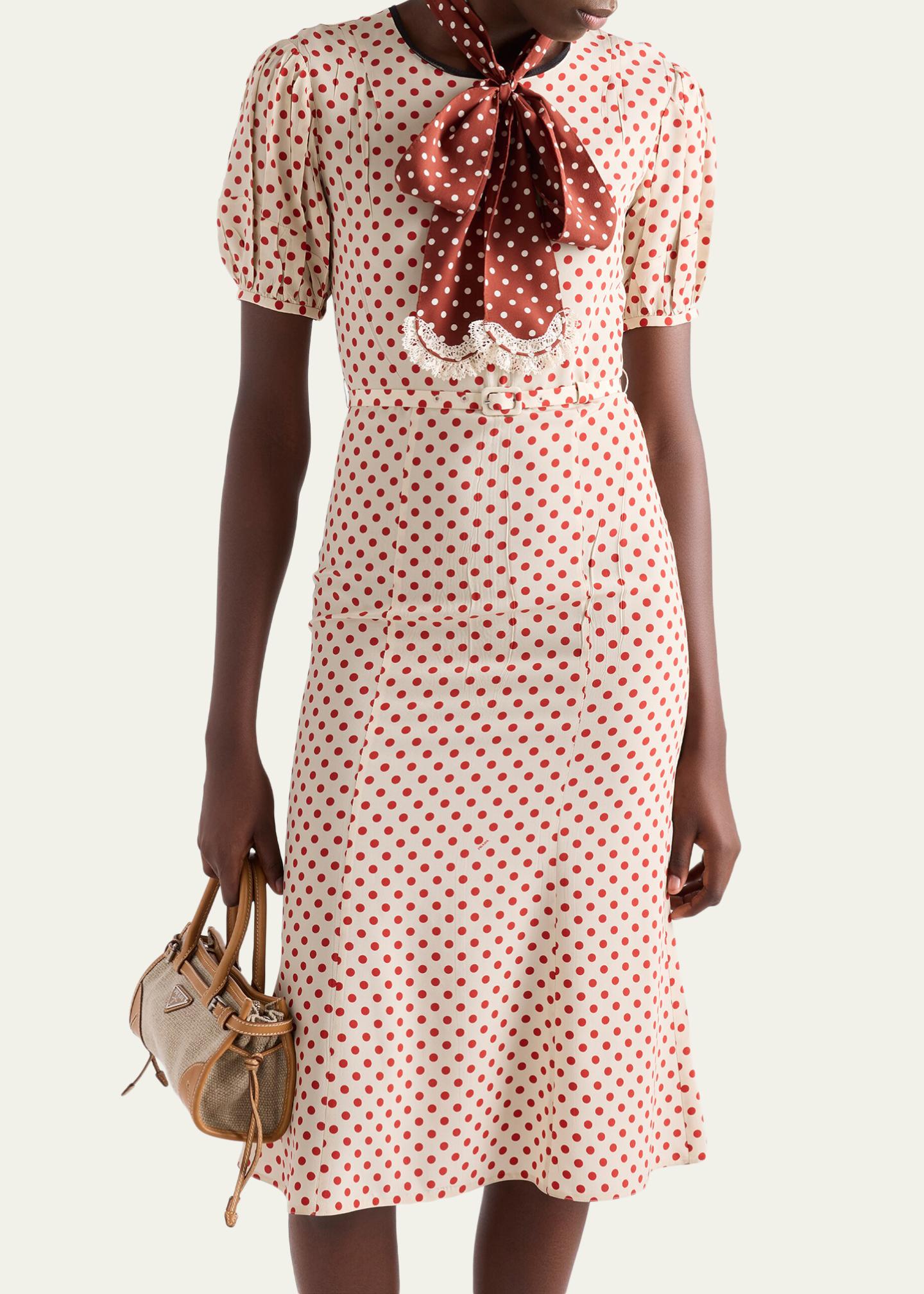polka dot silk dress Satin Off-Shoulder  Vintage Romantic Look White / 4XL night styling. Self-Portrait - Cream Polka Dot