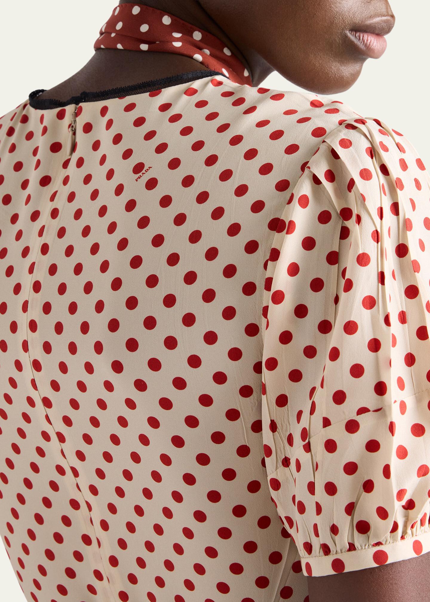 Prada Polka-Dot Silk Puff-Sleeve Midi Dress - Bergdorf Goodman