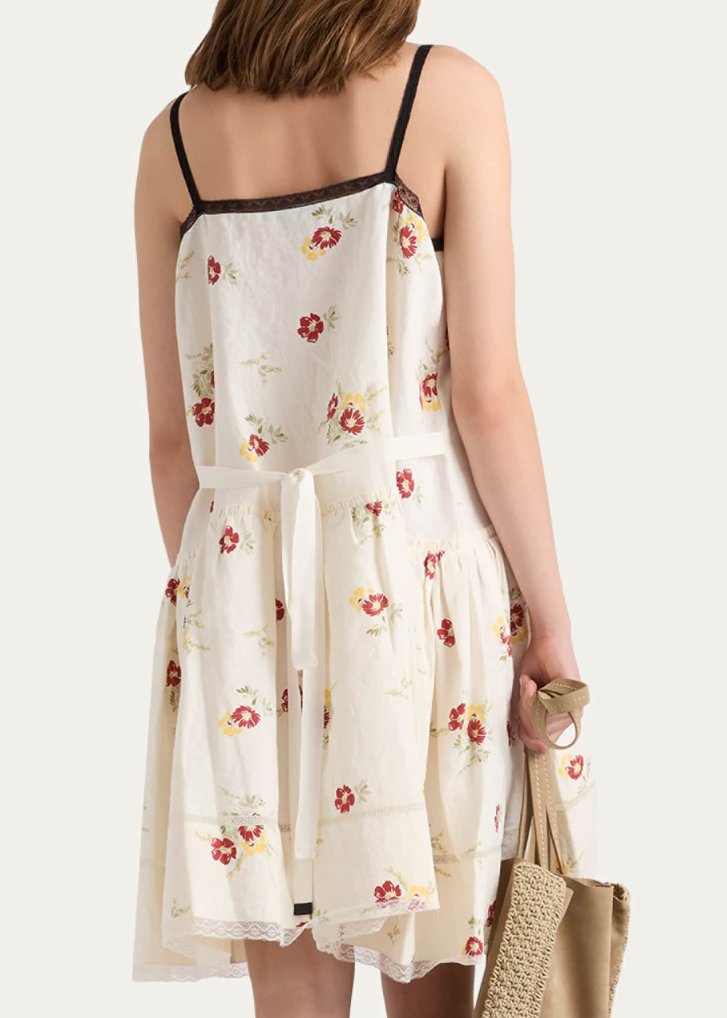 prada linen mini dress Prada Linen Floral Mini Dress - Red