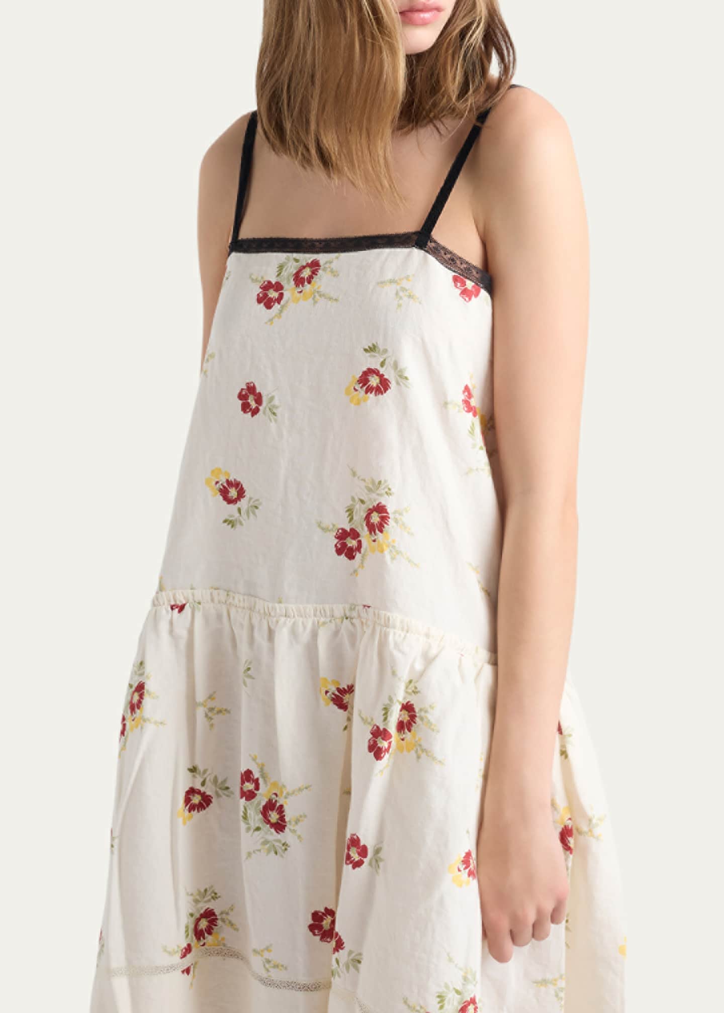 prada linen mini dress Floral Embroidered The dress includes lace PRADA - Embroidered Slubbed Linen