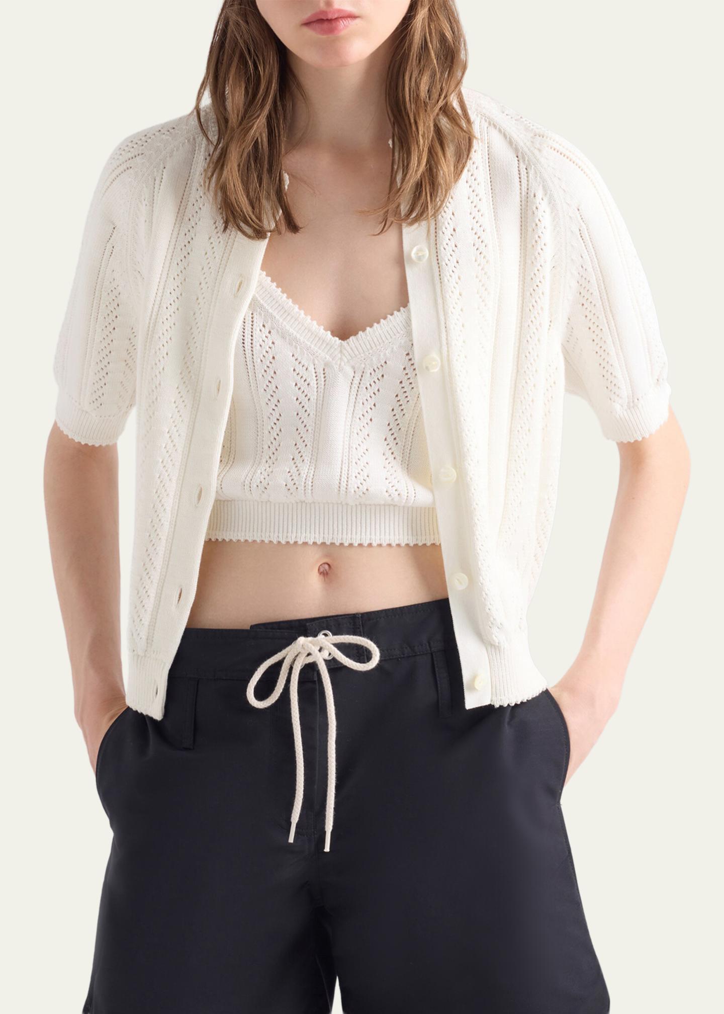 PRADA クロップド　カーディガン　ホワイト Prada Cotton Short-Sleeve Cardigan - Bergdorf Goodman