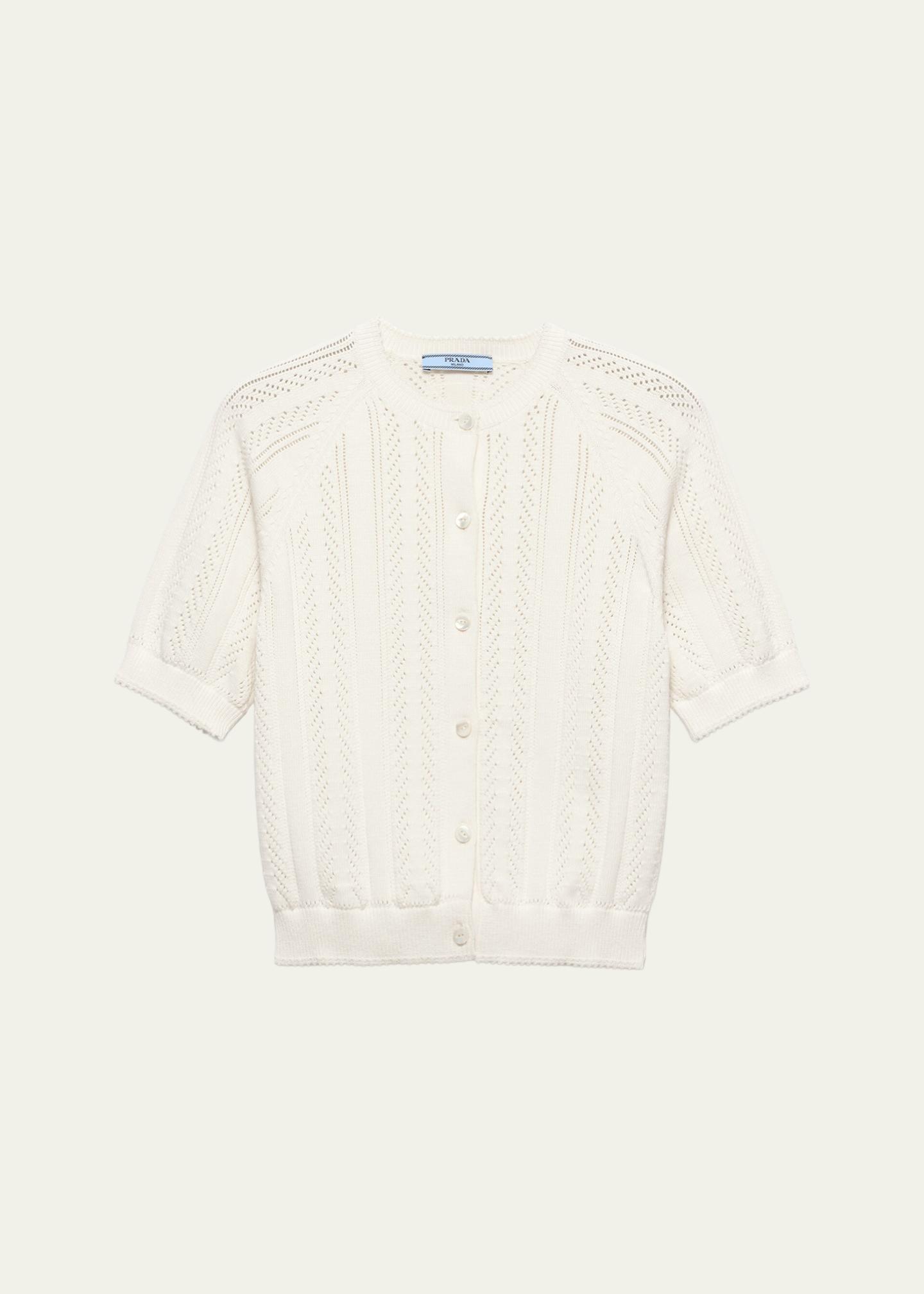 PRADA クロップド　カーディガン　ホワイト Prada Cotton Short-Sleeve Cardigan - Bergdorf Goodman