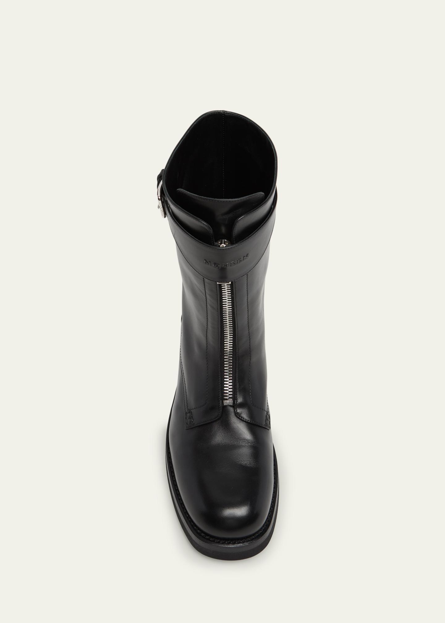 なるさんbuckle zip Biker Leather boots McQueen Men's Biker Leather Center-Zip Buckle Boots - Bergdorf Goodman