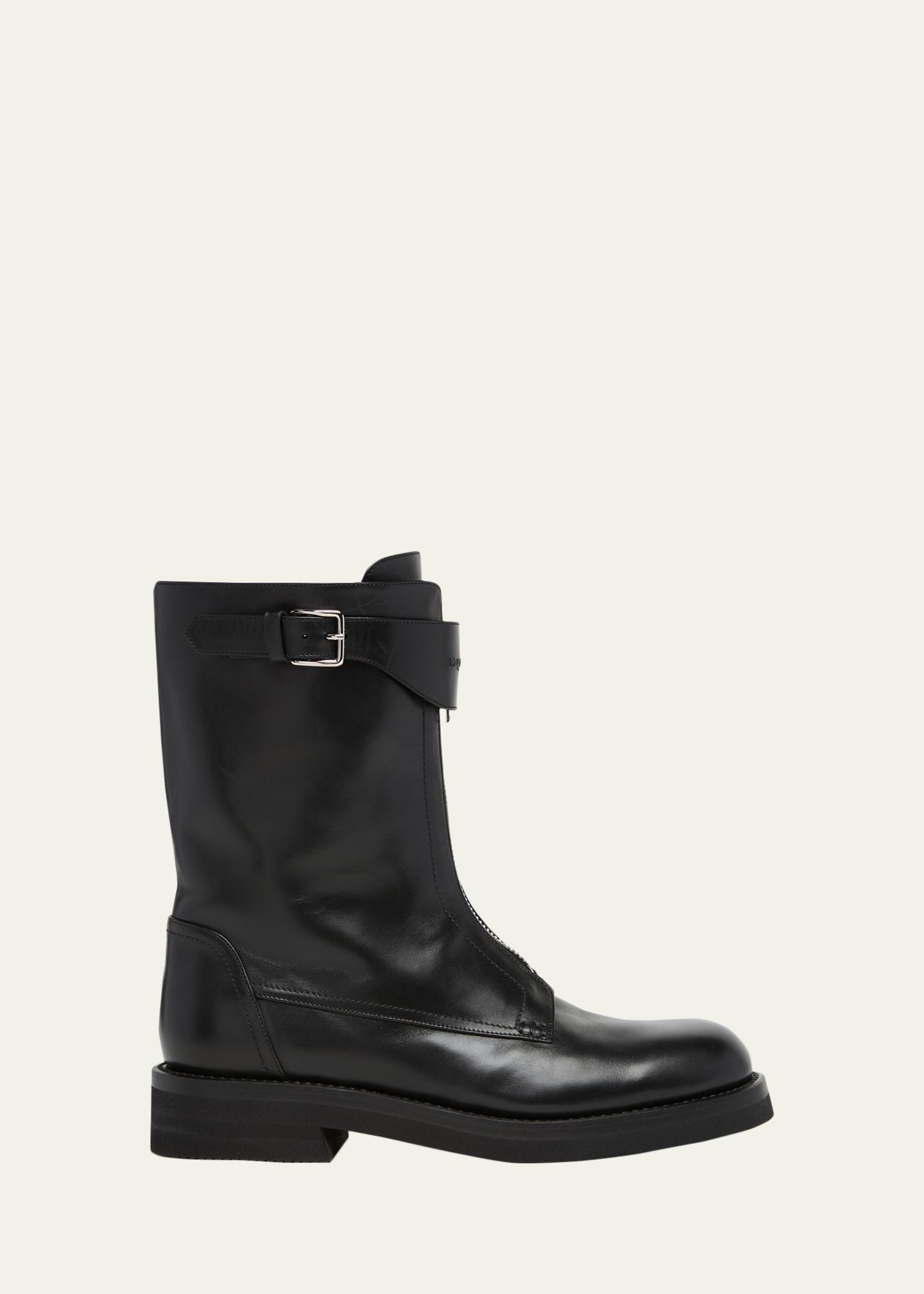 なるさんbuckle zip Biker Leather boots McQueen Men's Biker Leather Center-Zip Buckle Boots - Bergdorf Goodman