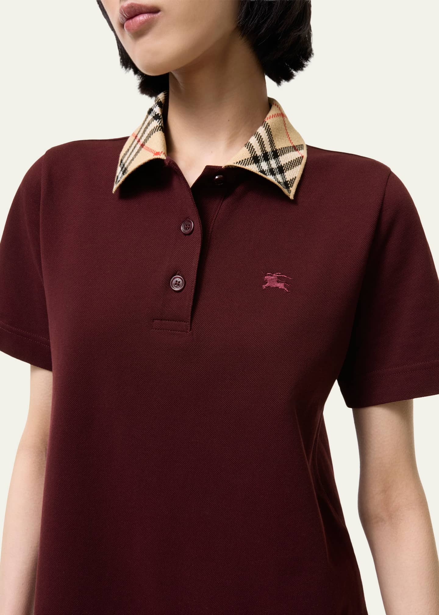 check collar cotton polo shirt dress Check Collar Cotton Polo Shirt Dress in Black - Women