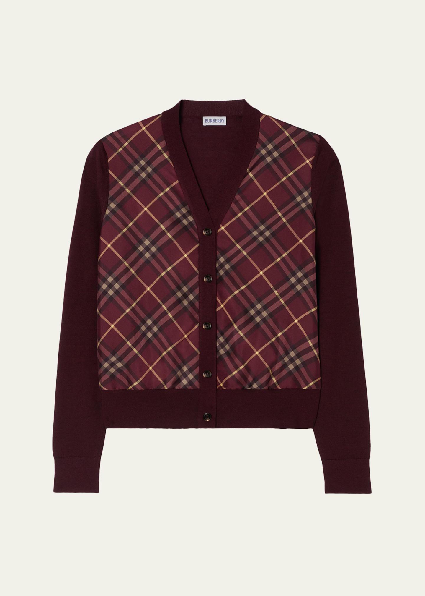 Burberry Check-Front Wool Silk Cardigan - Bergdorf Goodman