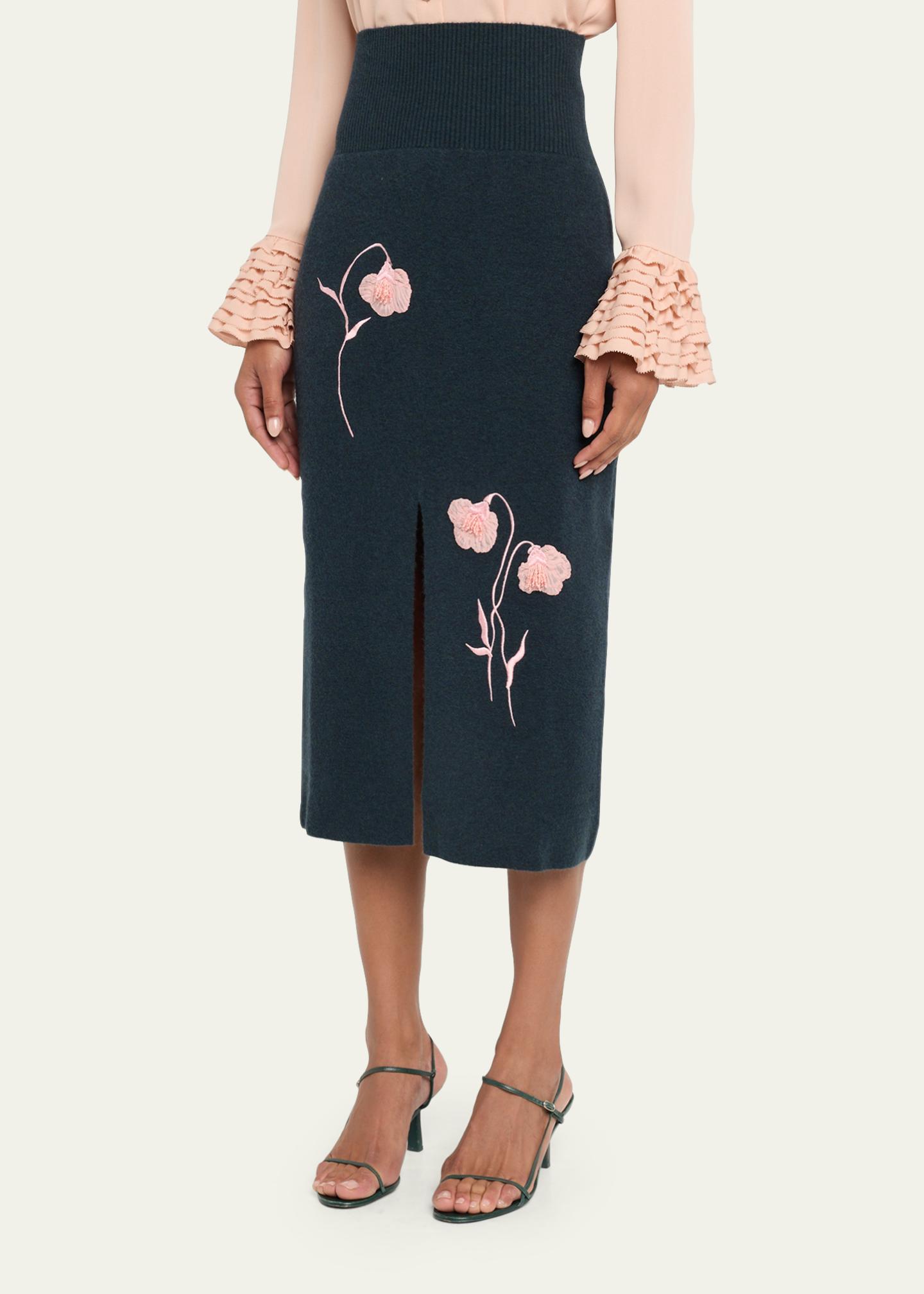 Erdem Embroidered Wool Knit Midi Pencil Skirt - Bergdorf Goodman