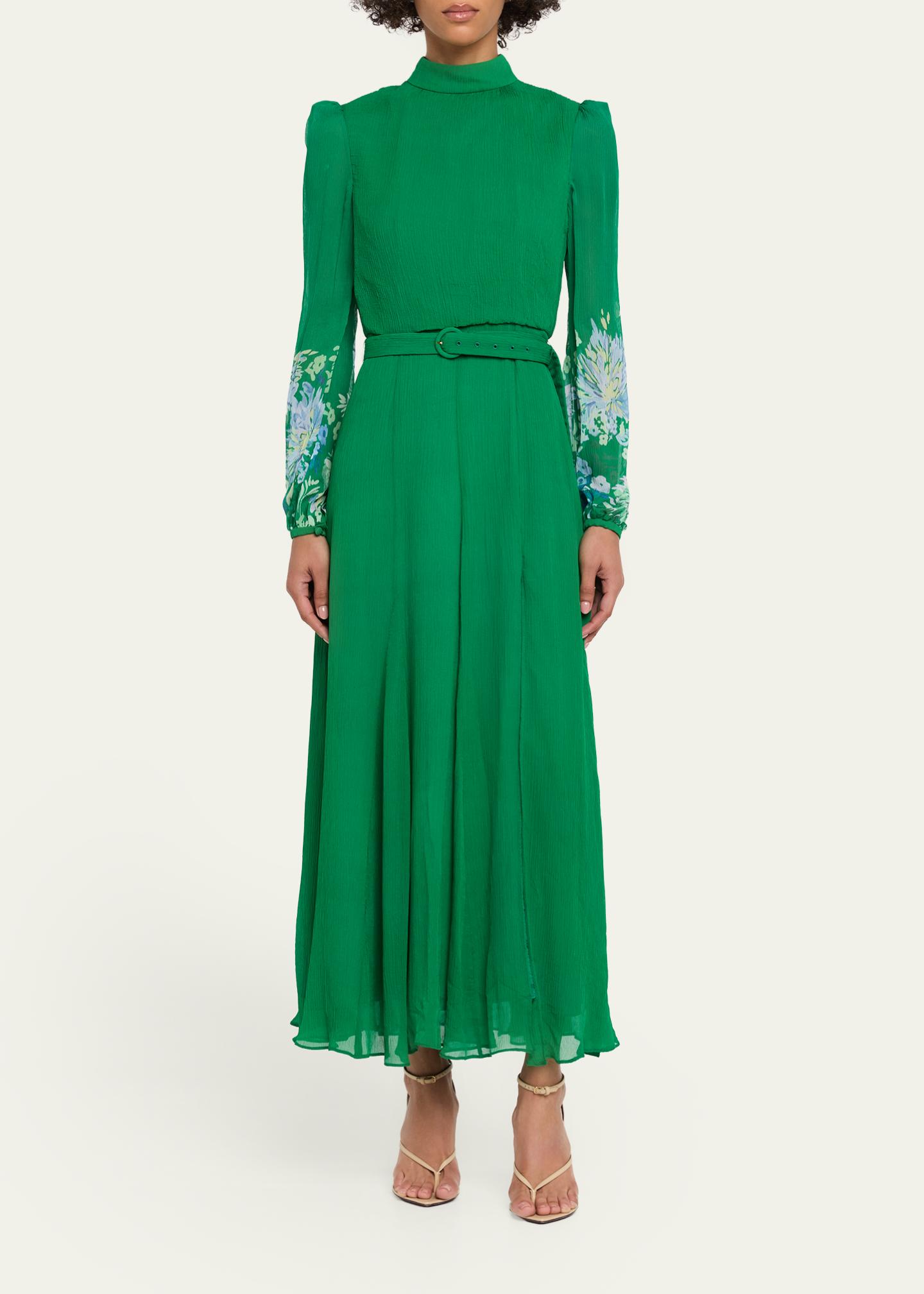 Saloni Women's Jacqui Belted Midi-Dress - Chrystanthemum Border