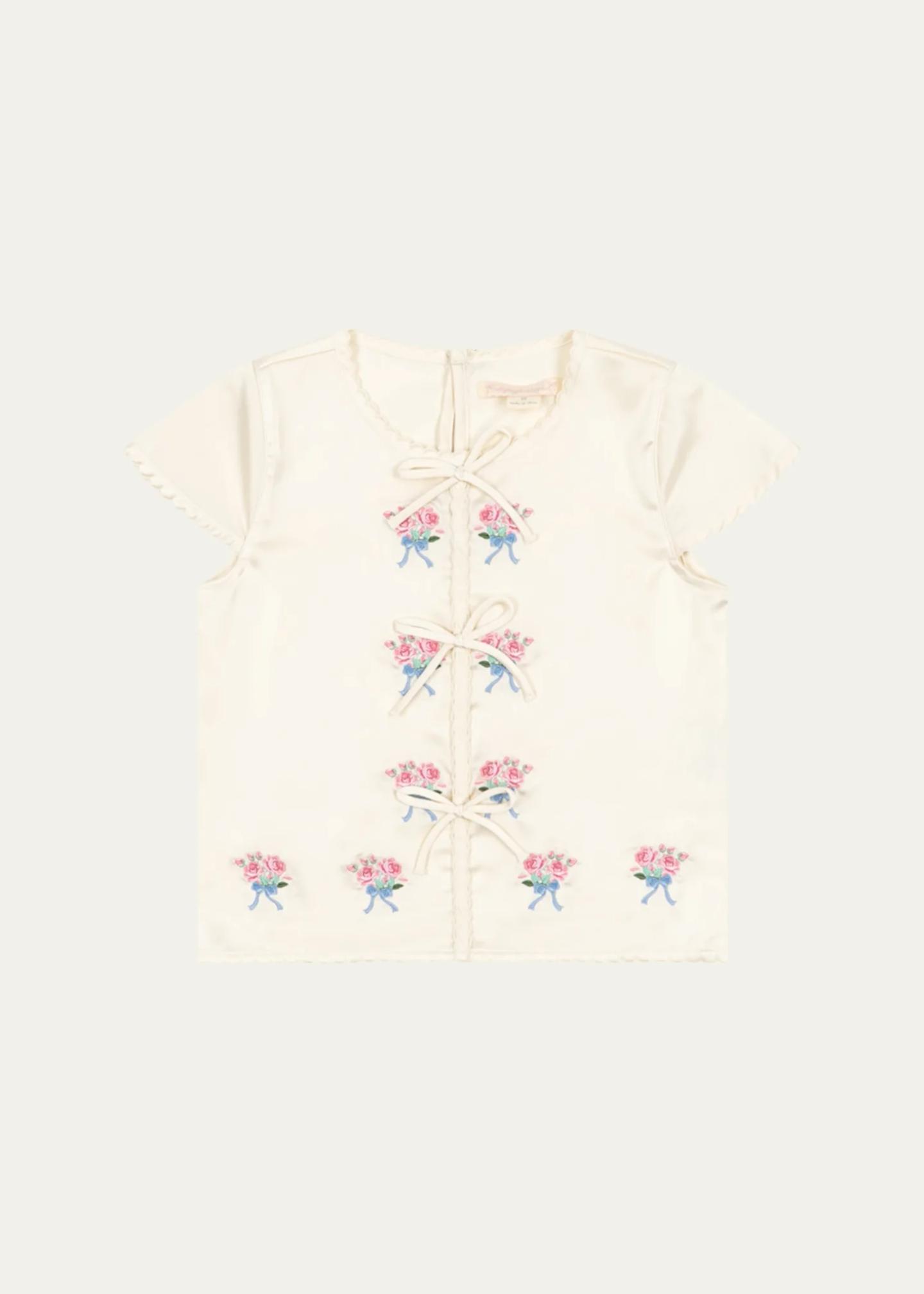 Konges Slojd Girl's Sheeny Bow Embroidered Blouse, Size 9M-10 ...