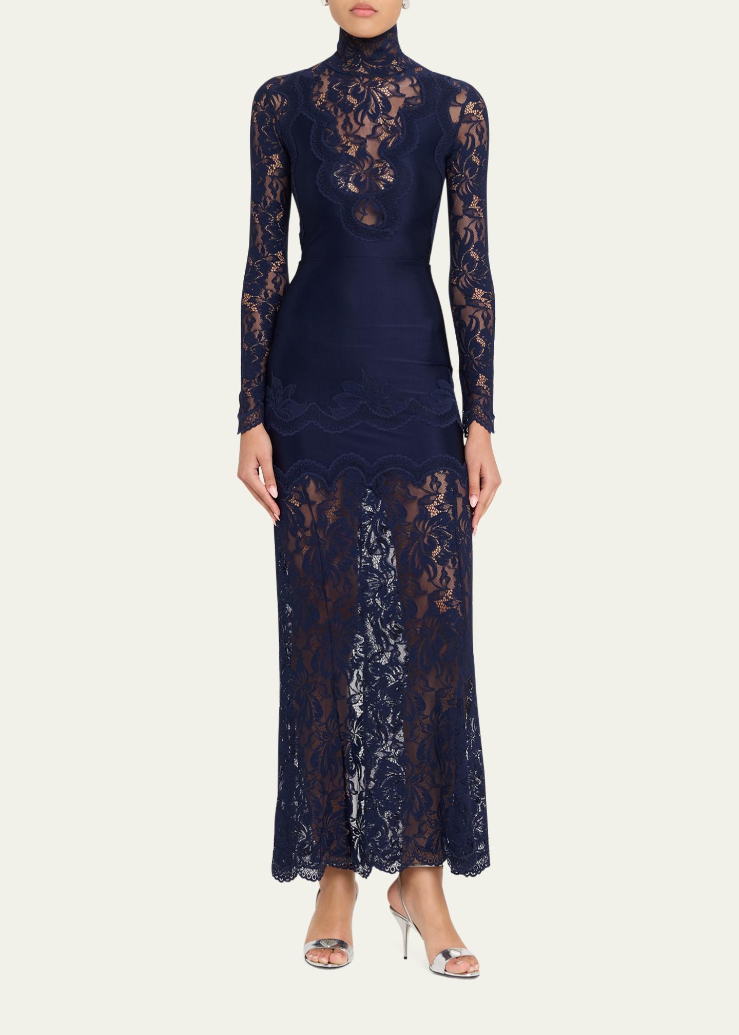 Rabanne Long-Sleeve Stretch Lace Jersey Maxi Dress - Bergdorf Goodman