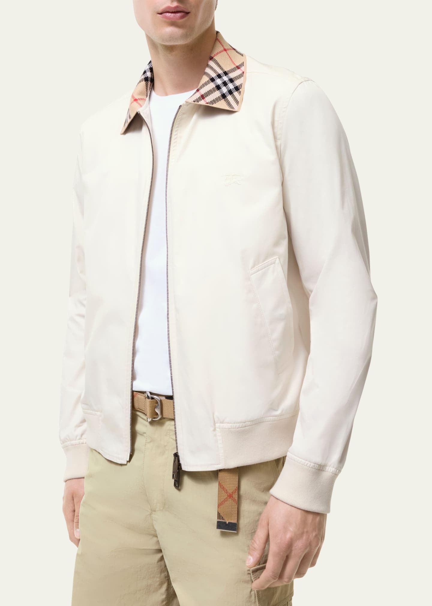 Burberry Men's Hayfield Cotton Check-Collar Bomber Jacket