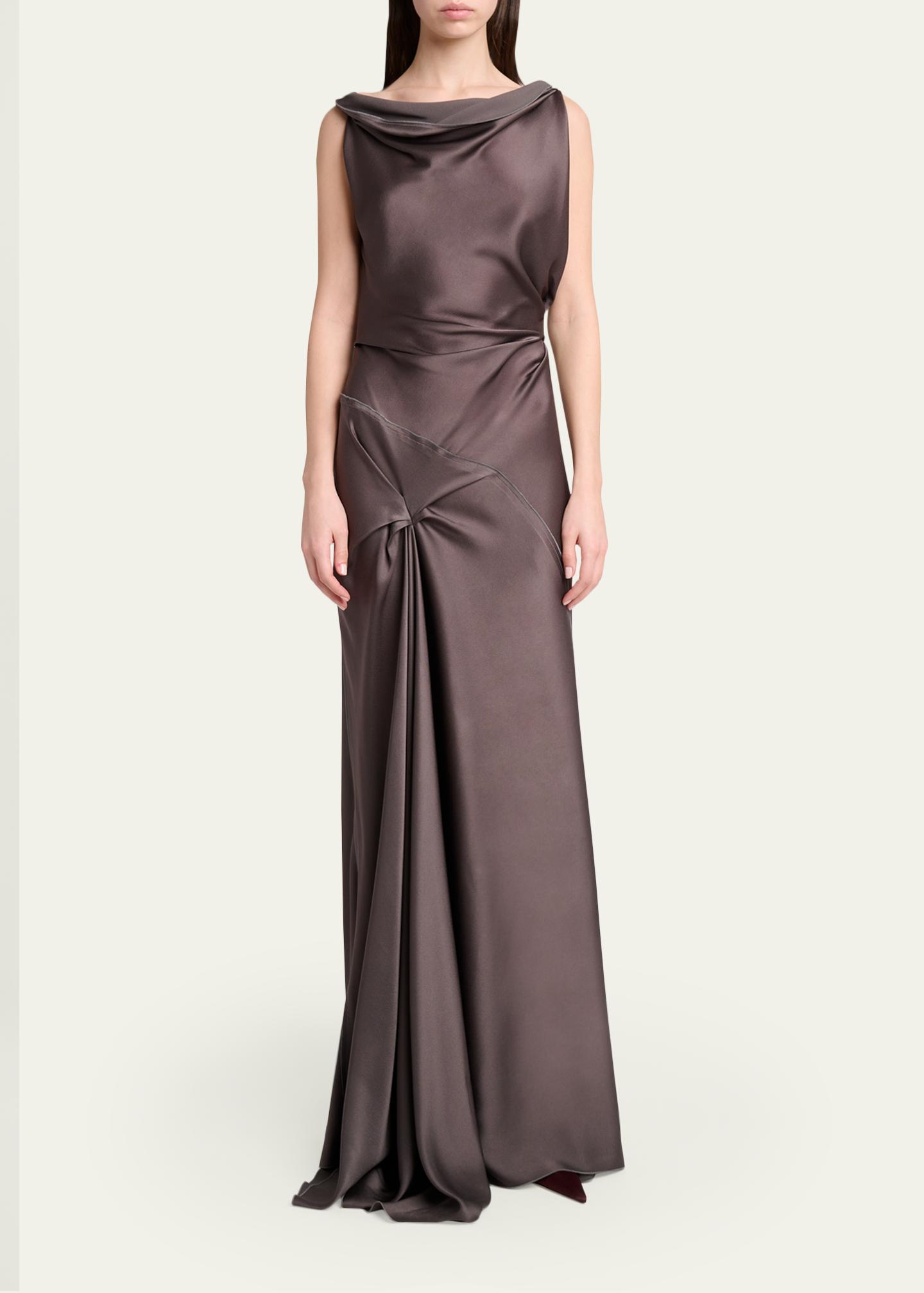 Victoria Beckham Asymmetric Draped Sleeveless Satin Midi Dress