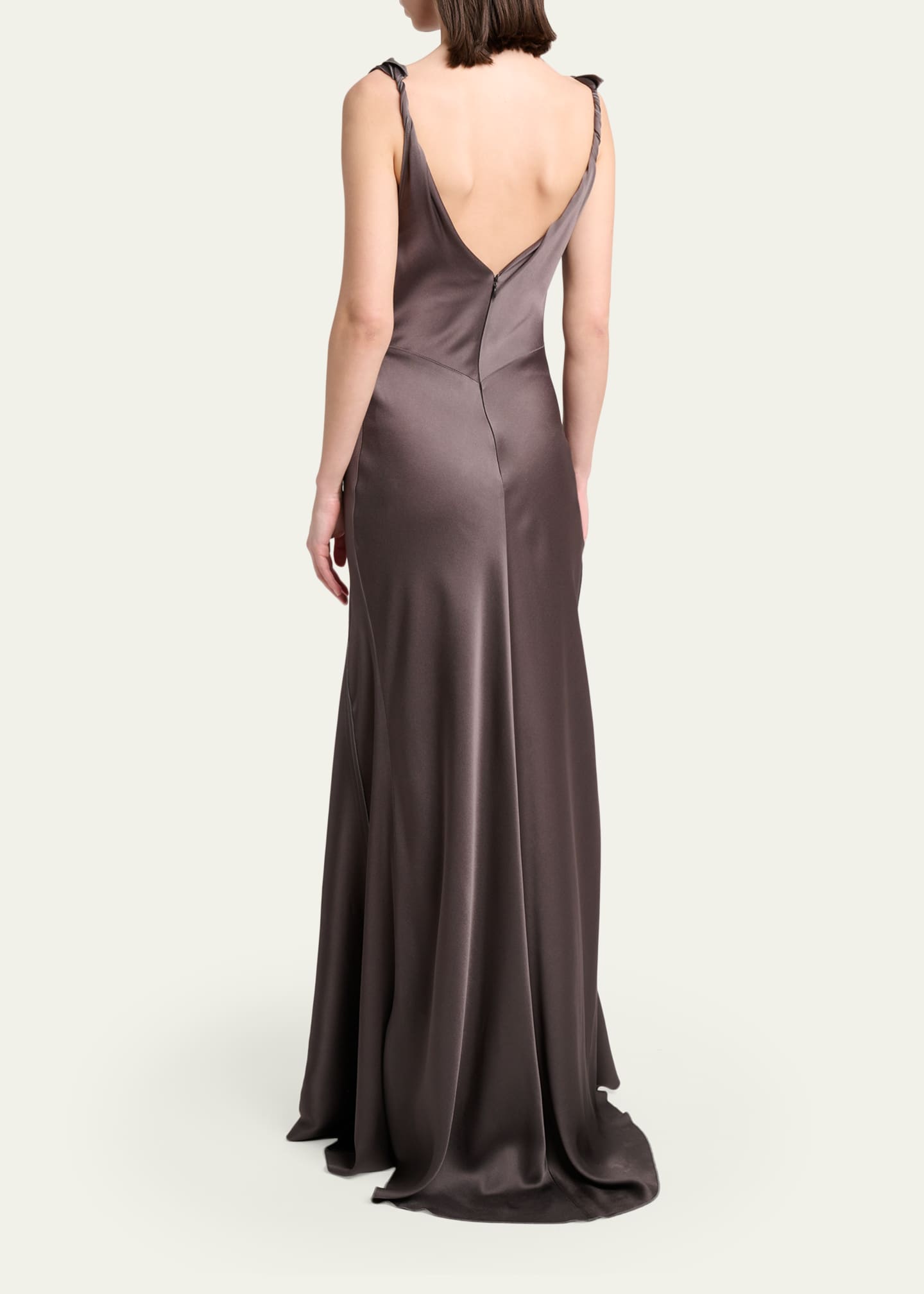 victoria beckham backless dress Victoria Beckham Asymmetric Draped Sleeveless Satin Midi Dress