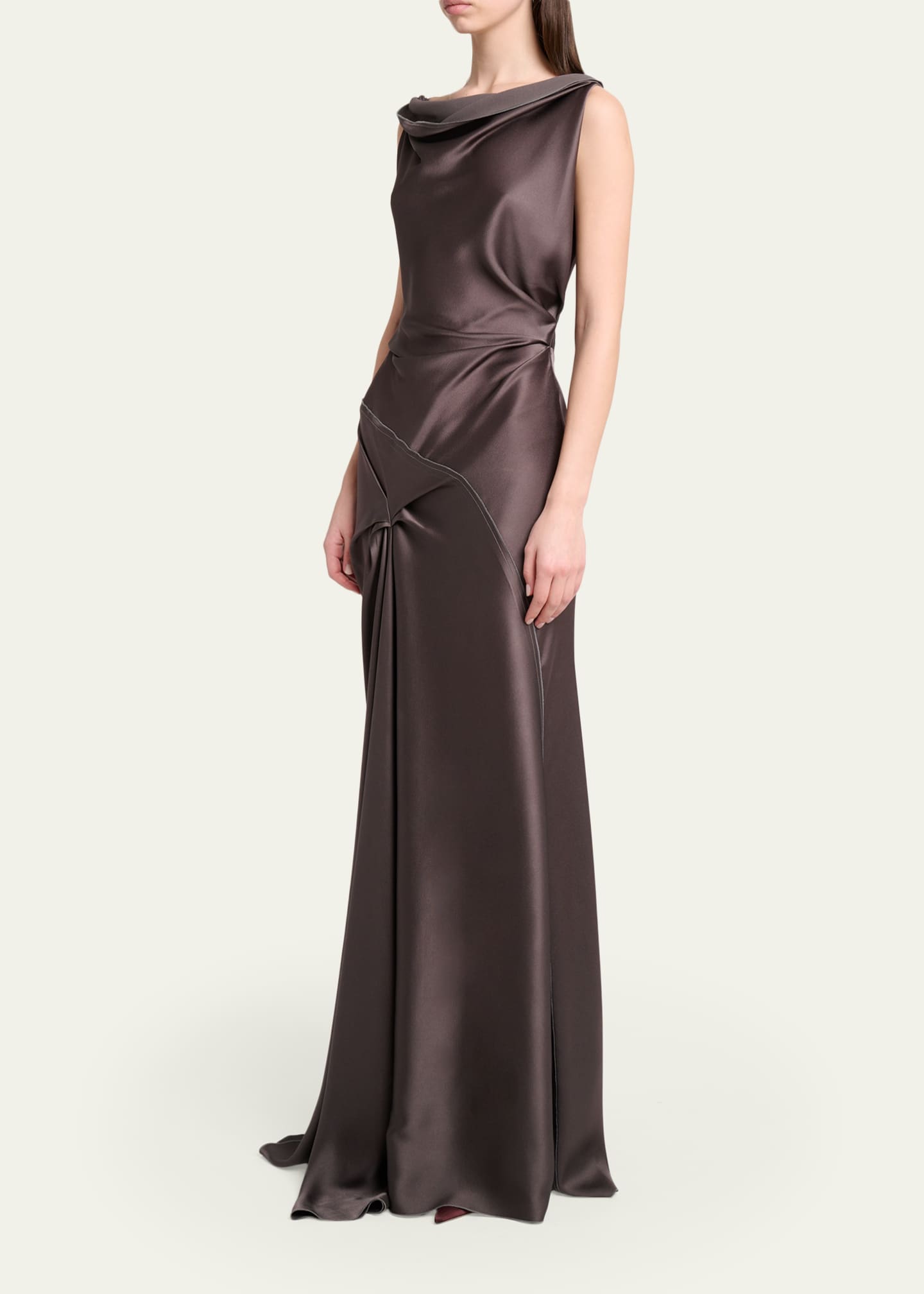 midi asymmetric draped dress Asymmetrical Draped Midi Dress with Gathered Detail Purple / US 6