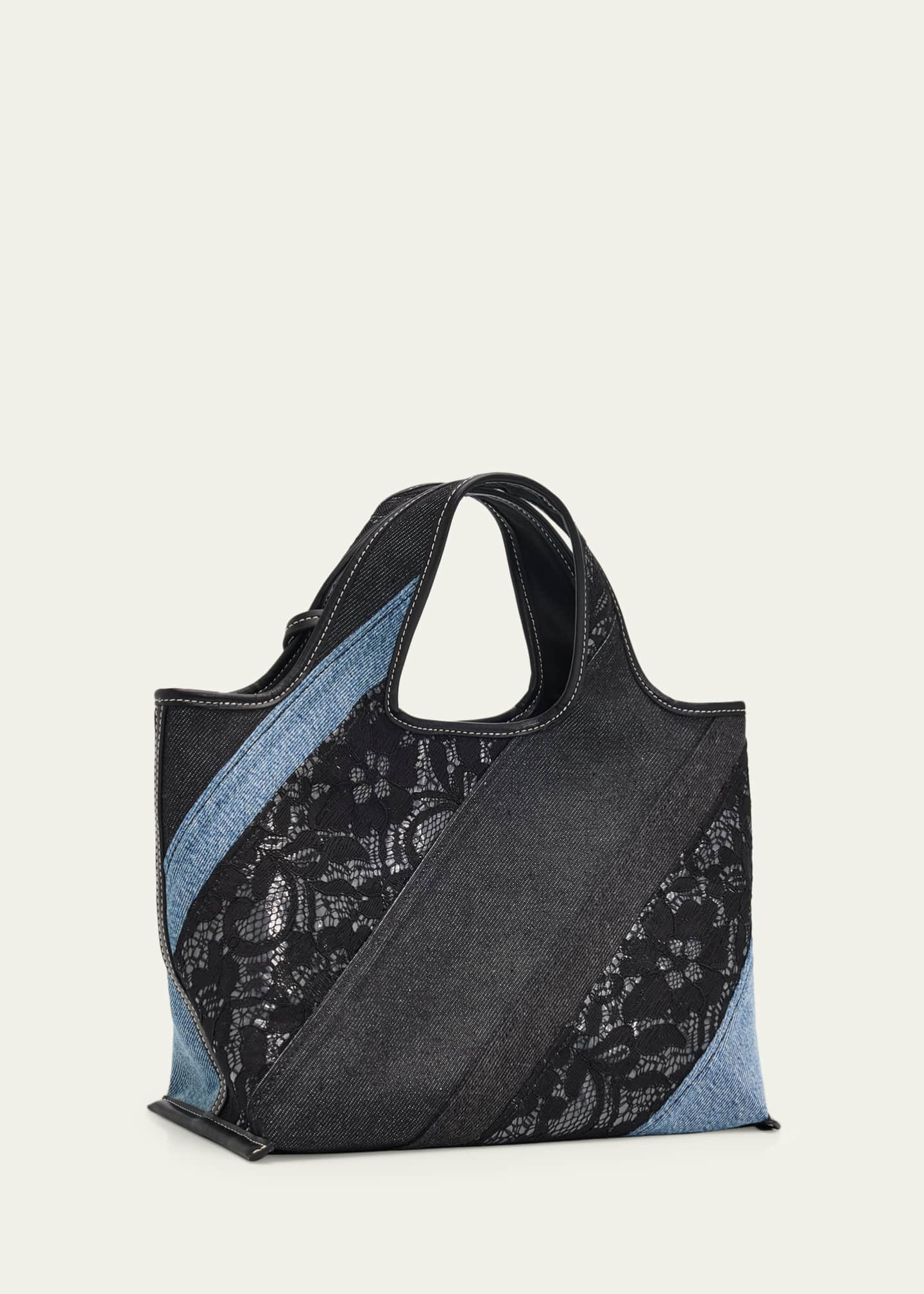 3.1 Phillip Lim Patchwork Lace & Denim Mini Market Tote Bag