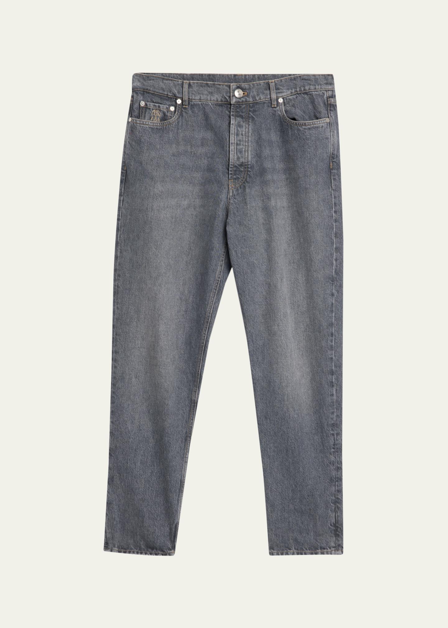 BRUNELLO CUCINELLI カジュアルパンツ　グレー Brunello Cucinelli Men's Rinsed Grey Denim Straight-Leg Jeans