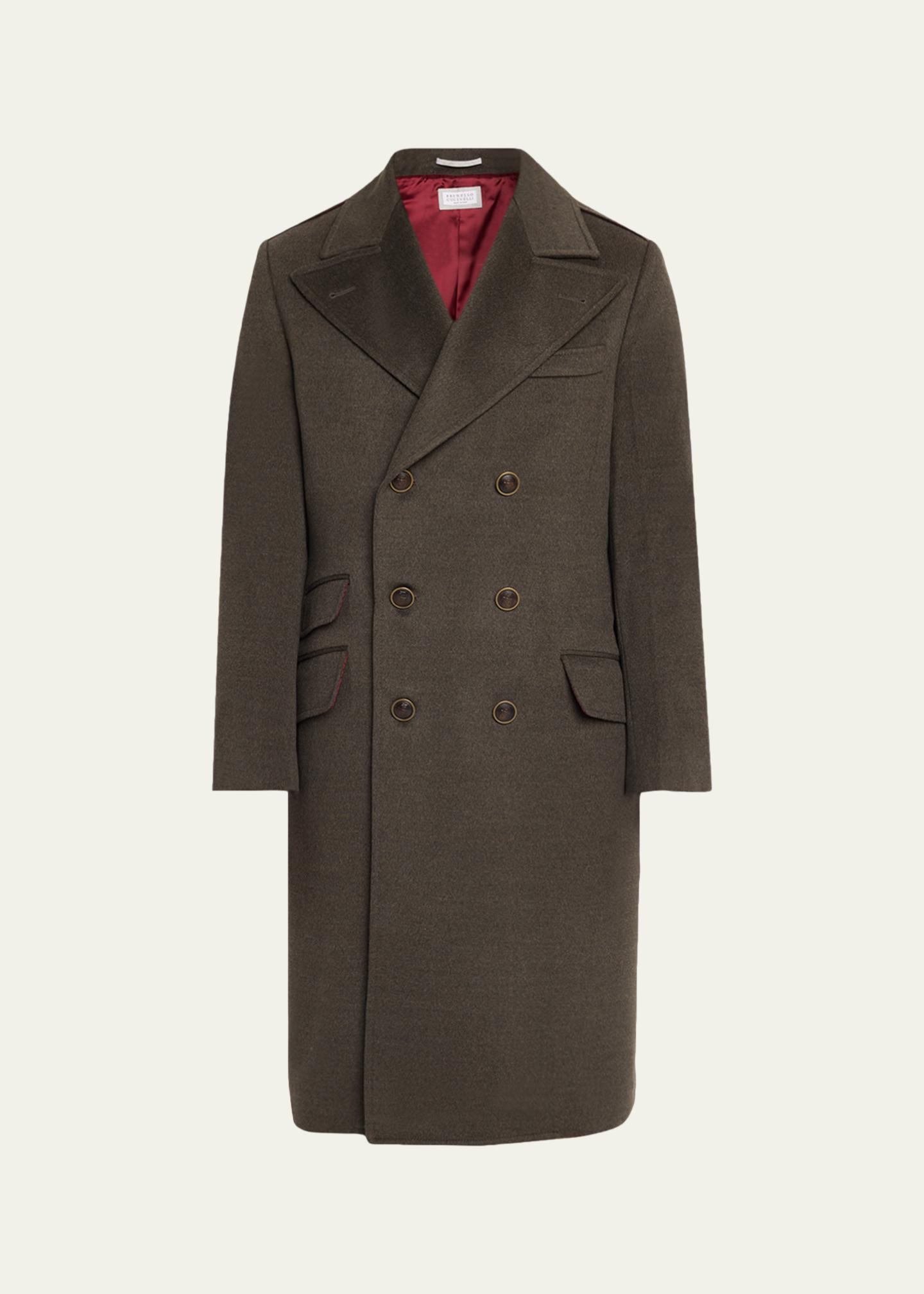 Brunello Cucinelli Men's Wool Mid-Length Double-Breasted Overcoat
