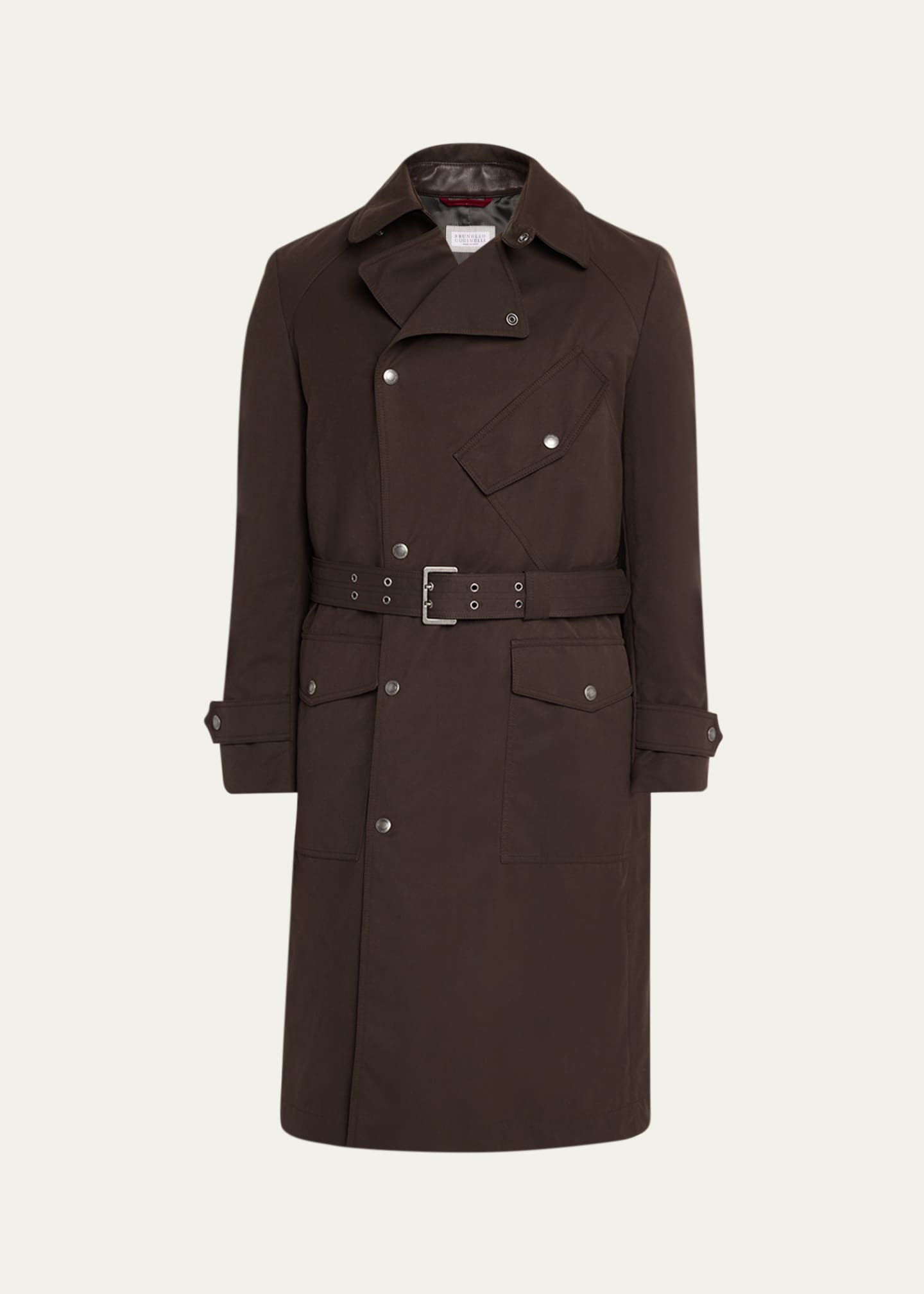 BRUNELLO CUCINELLIスプリングコート Brunello Cucinelli Men's Snap Front Mid-Length Belted Trench Coat