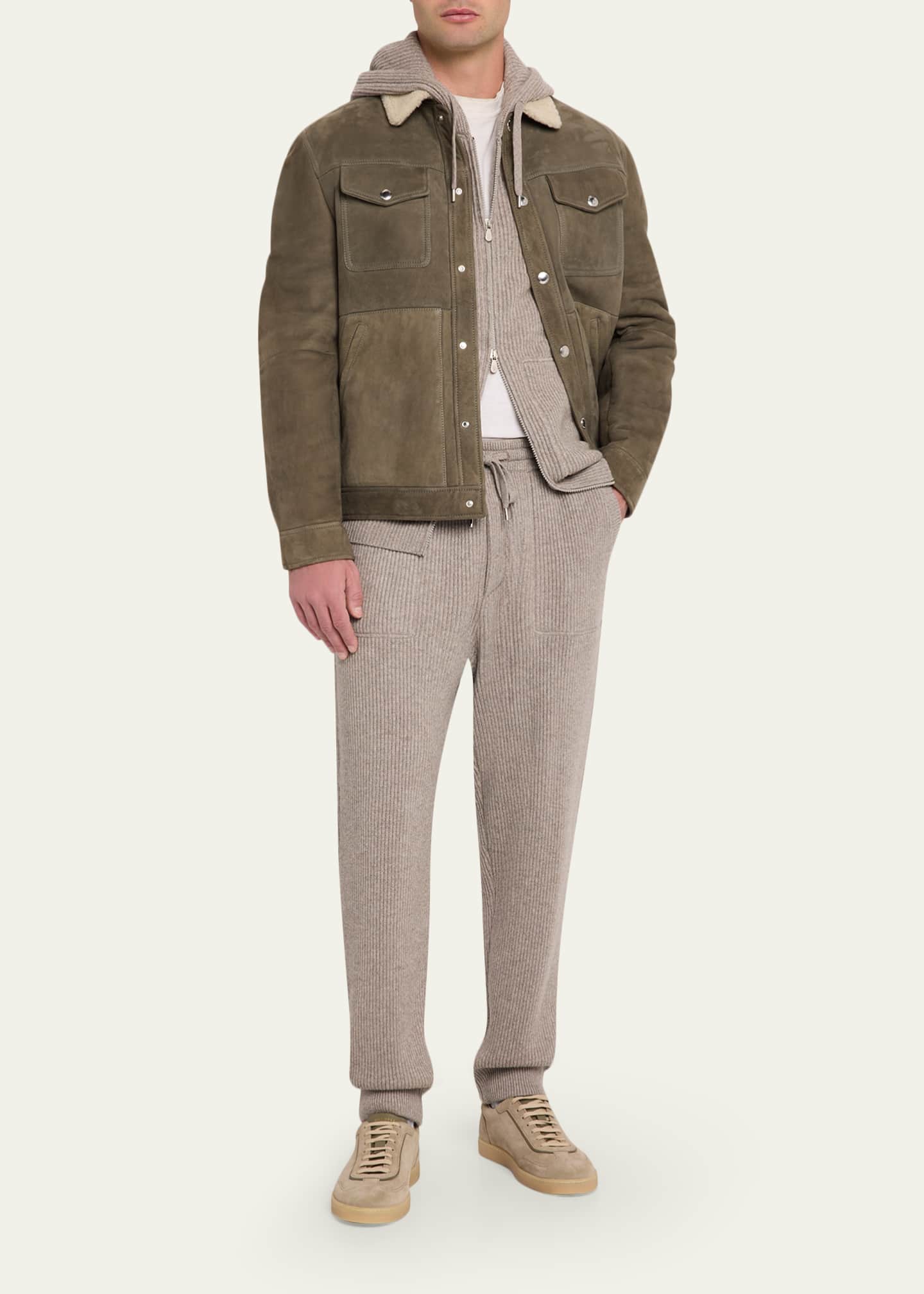 Brunello Cucinelli Men's Cashmere Rib Full-Zip Hoodie - Bergdorf