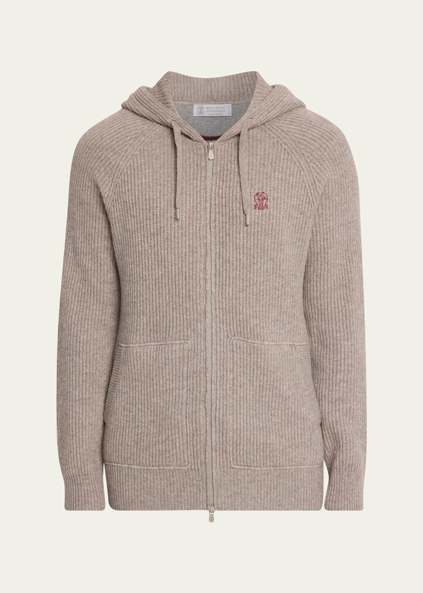 Brunello Cucinelli Men's Cashmere Rib Full-Zip Hoodie - Bergdorf
