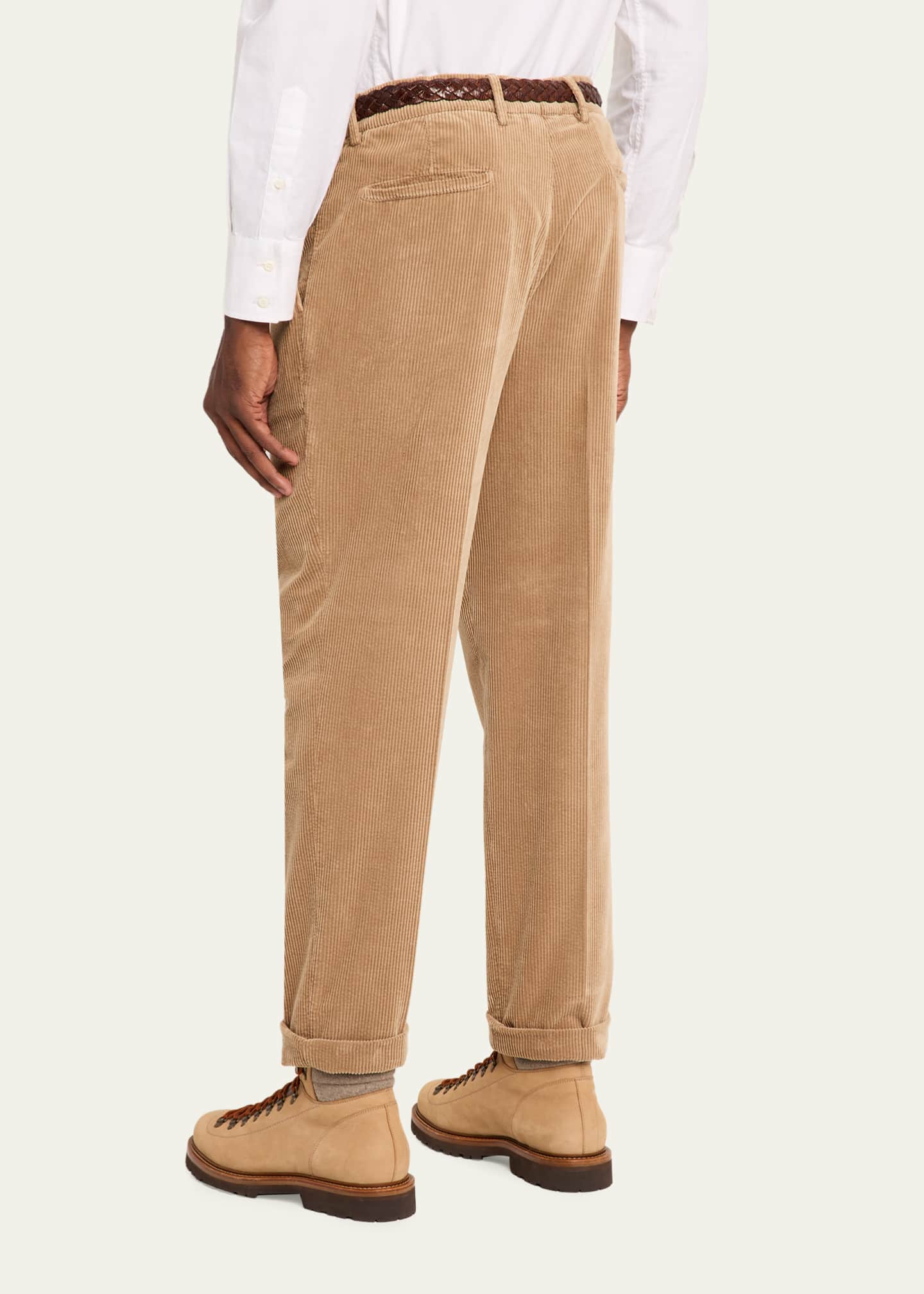 Brunello Cucinelli Men's Corduroy Tapered Leg Single-Pleated Pants