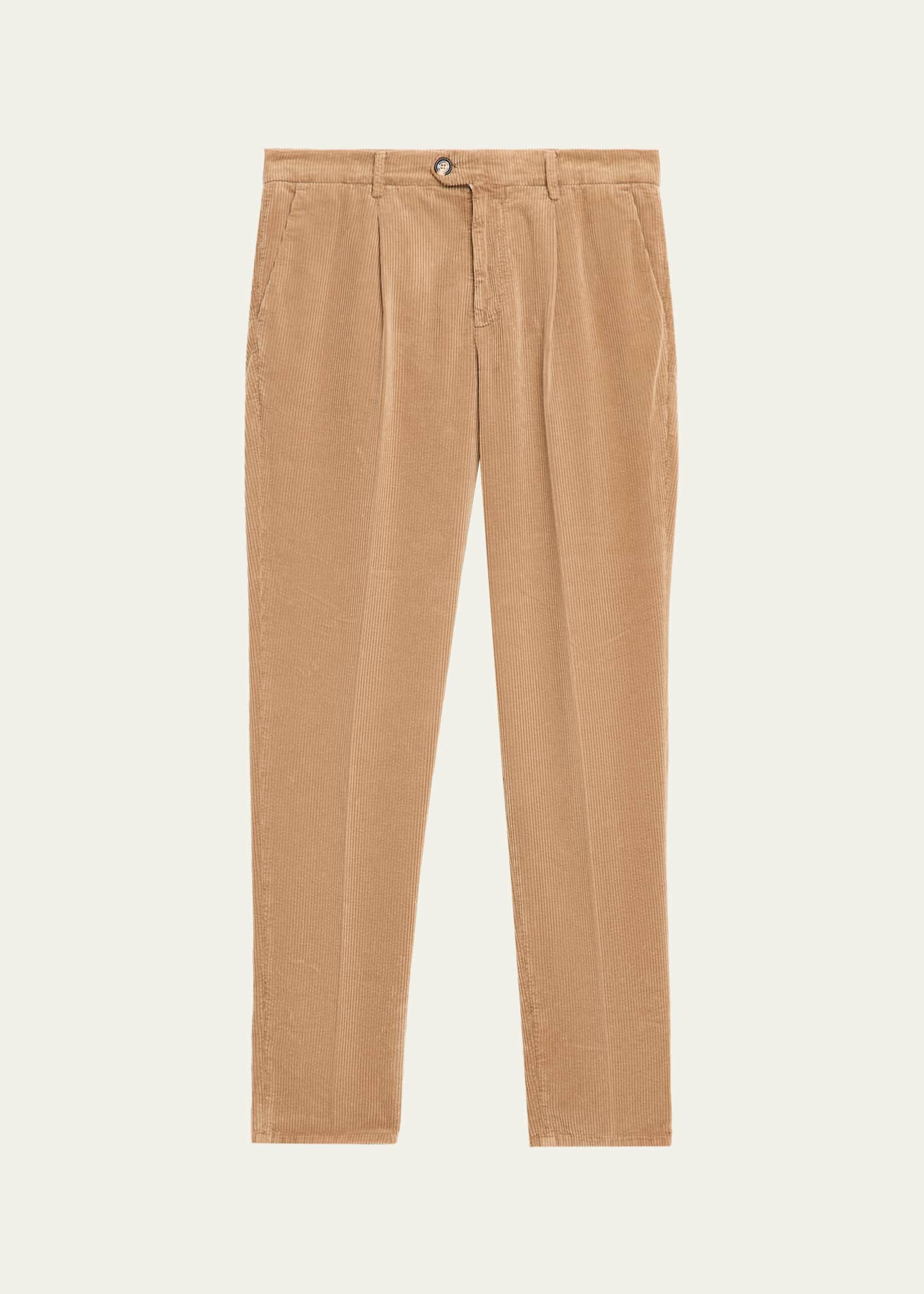 Brunello Cucinelli Men's Corduroy Tapered Leg Single-Pleated Pants