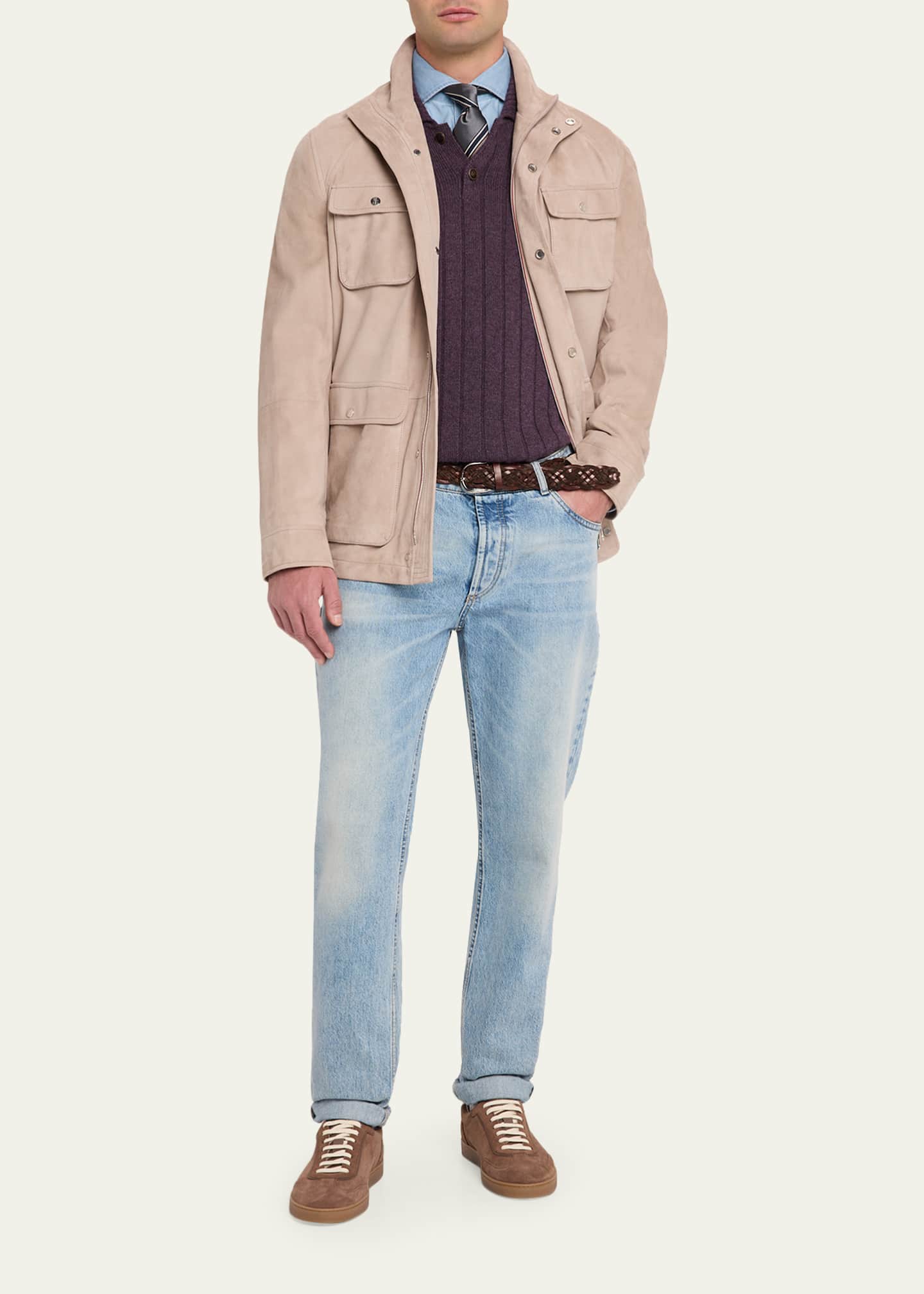 Brunello Cucinelli Men's Nubuck Leather Four-Pocket Safari Jacket