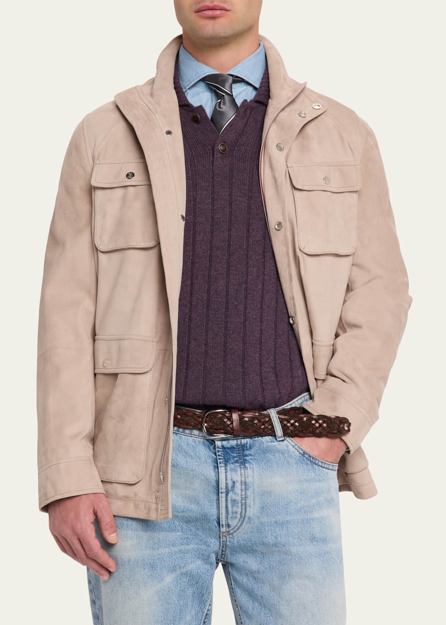 Brunello Cucinelli Men's Nubuck Leather Four-Pocket Safari Jacket