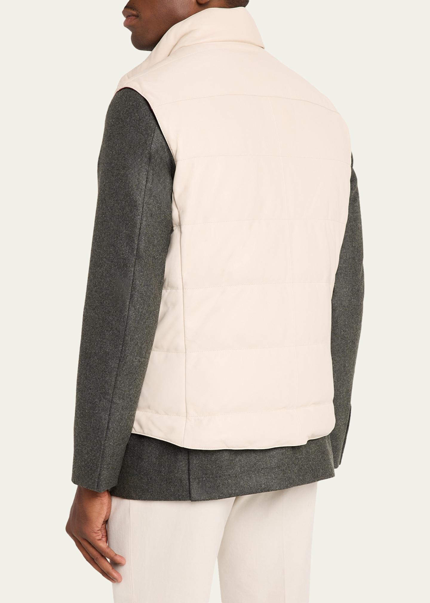Brunello Cucinelli Men's Reversible Leather and Nylon Quilted Vest