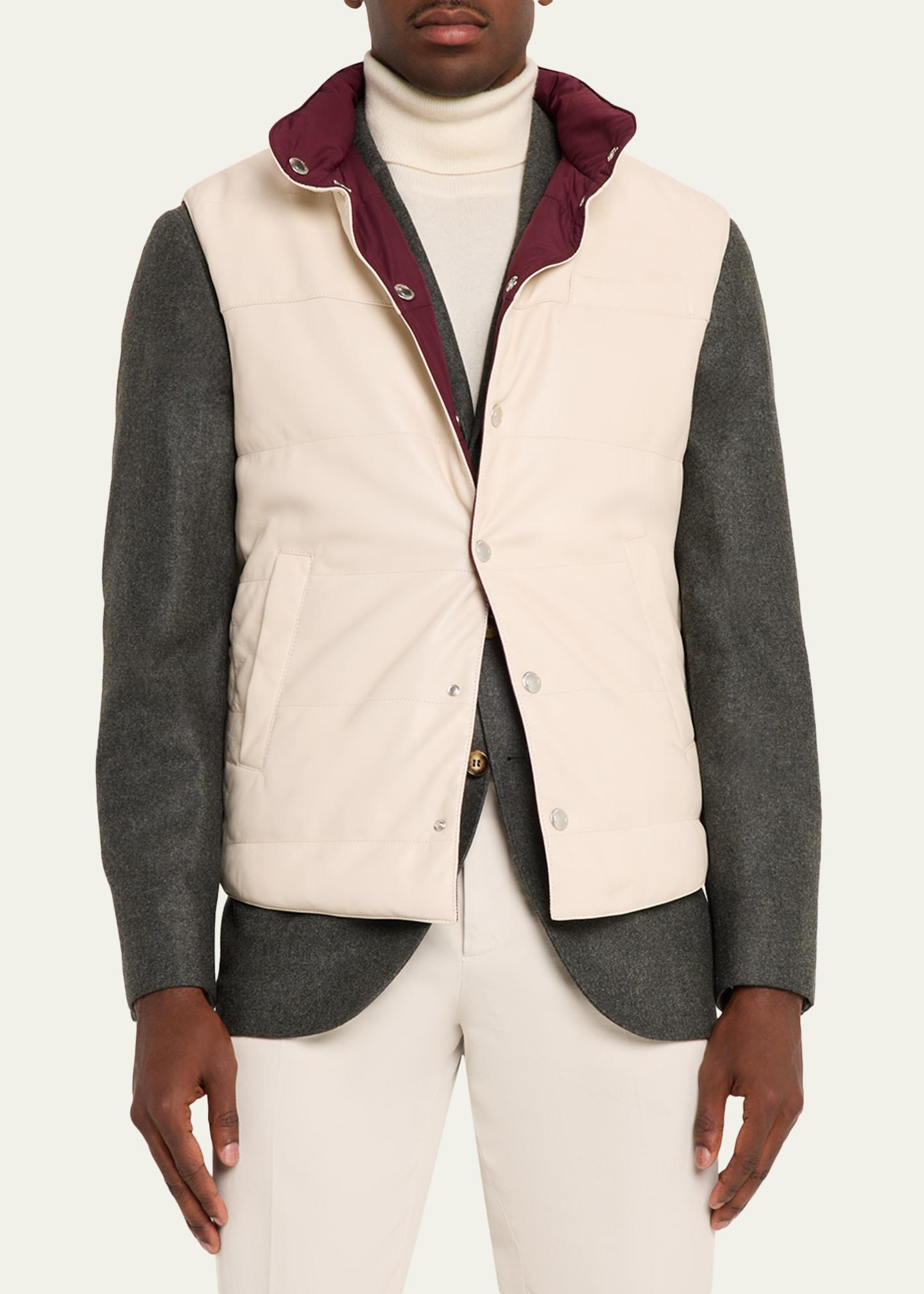 【BRUNELLO CUCINELLI】定価¥500000 リバーシブルベスト Brunello Cucinelli Men's Reversible Leather and Nylon Quilted Vest