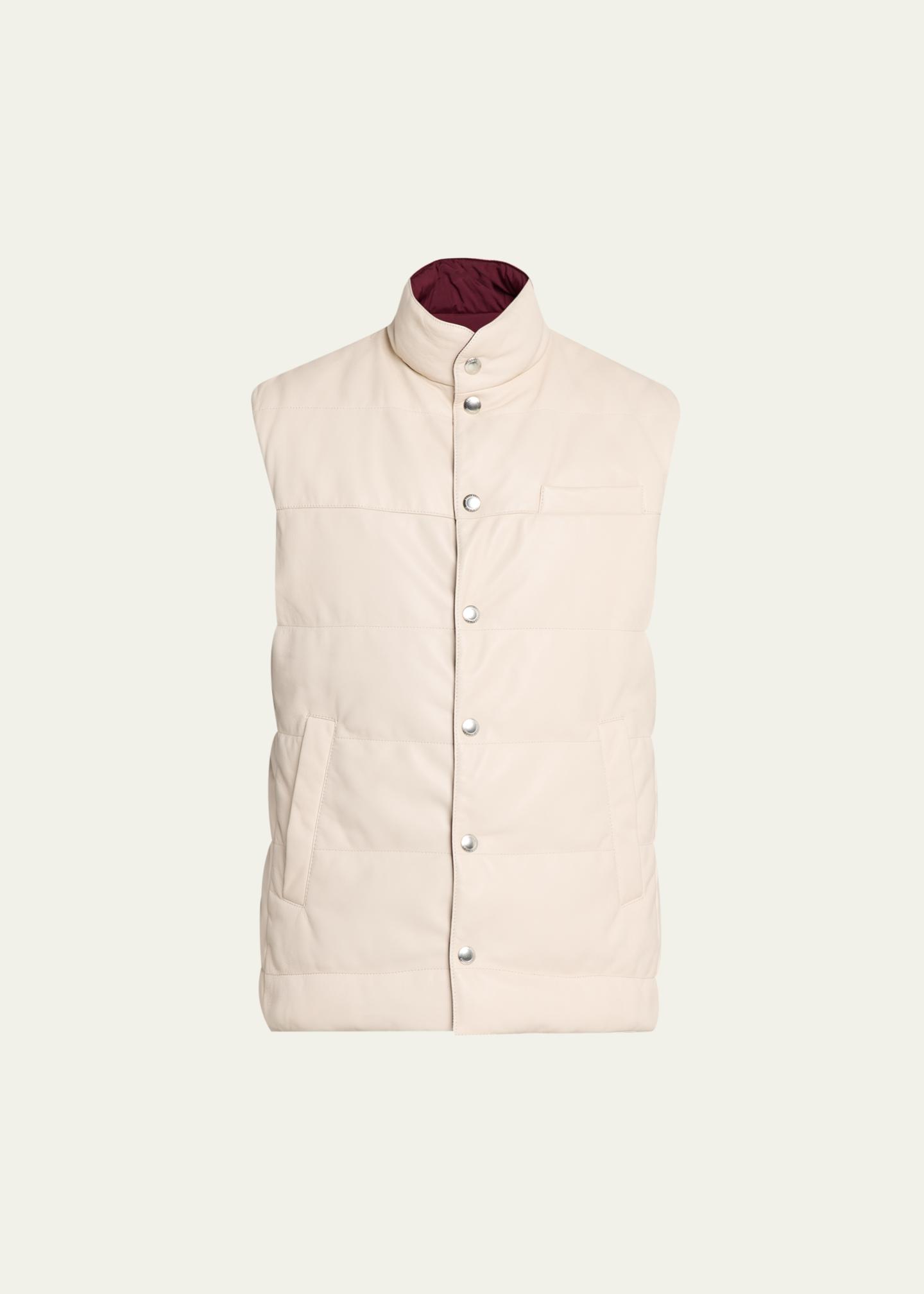 Brunello Cucinelli Men's Reversible Leather and Nylon Quilted Vest