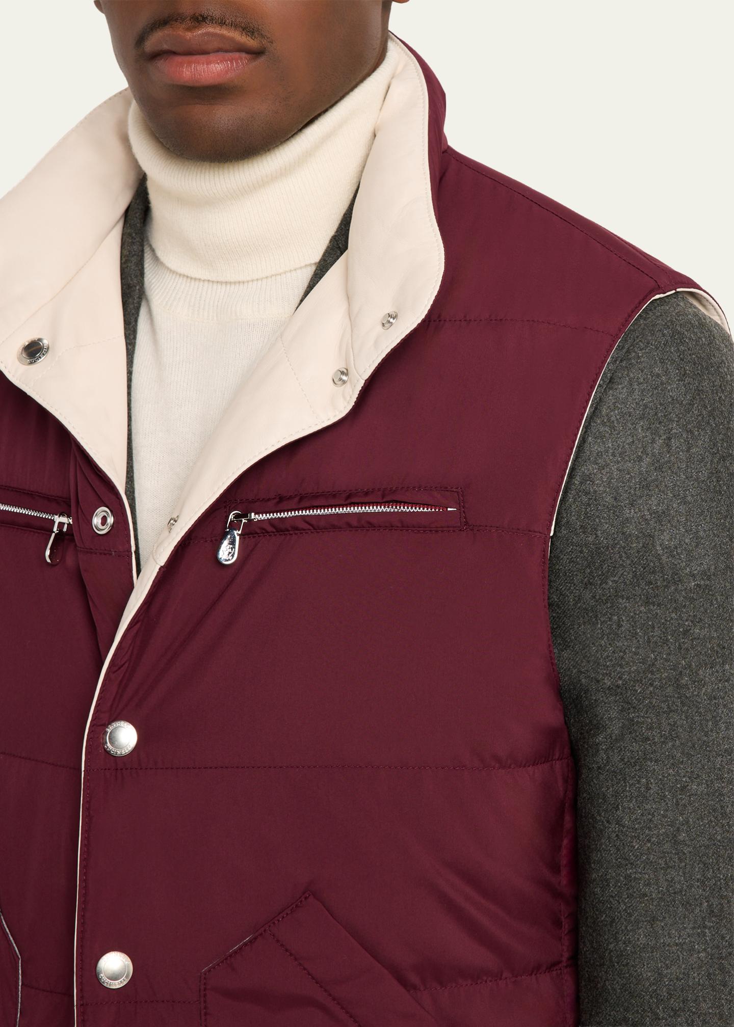 【BRUNELLO CUCINELLI】定価¥500000 リバーシブルベスト Brunello Cucinelli Men's Reversible Leather and Nylon Quilted Vest