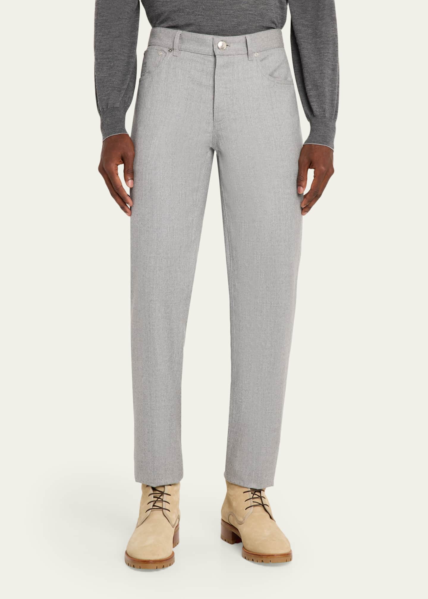 Brunello Cucinelli Men's Flannel Tapered Leg Five-Pocket Pants