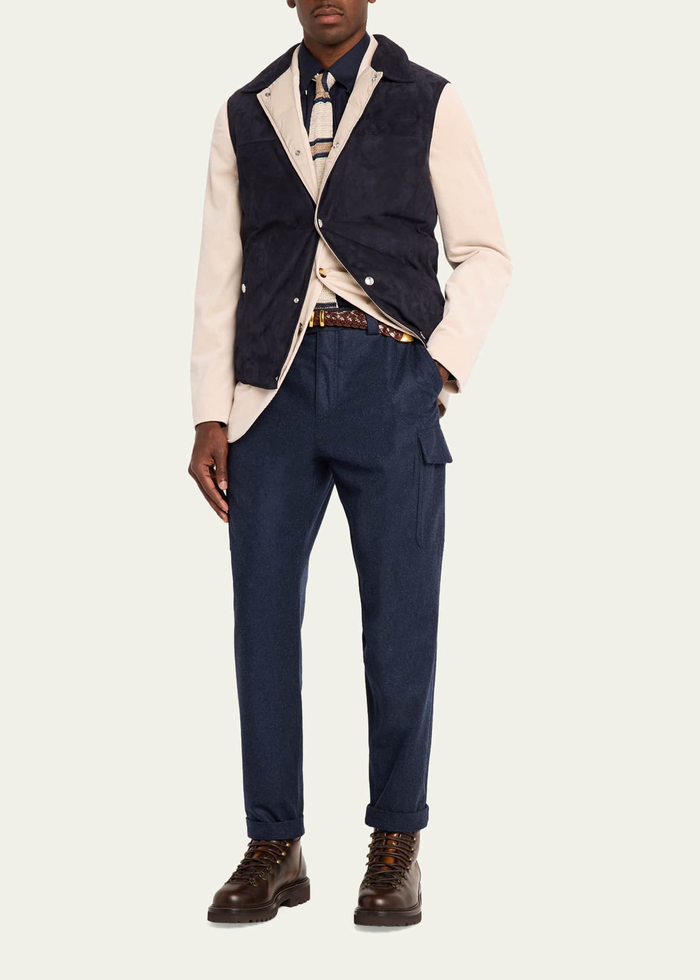 Brunello Cucinelli Men's Wool Flannel Tapered Leg Cargo Pants
