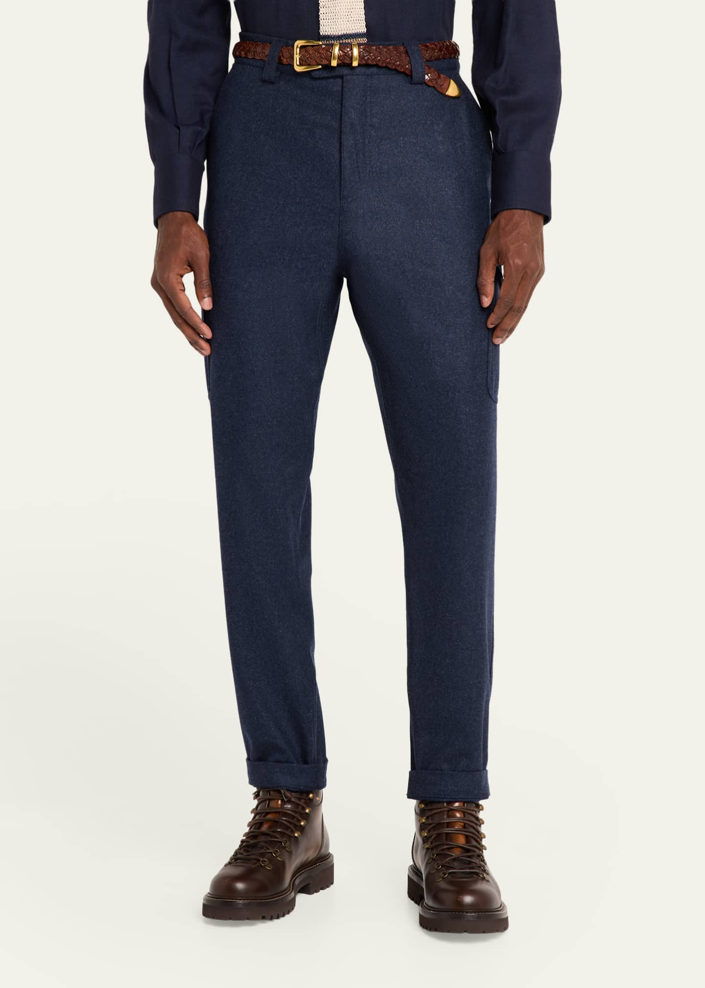 Brunello Cucinelli Men's Wool Flannel Tapered Leg Cargo Pants