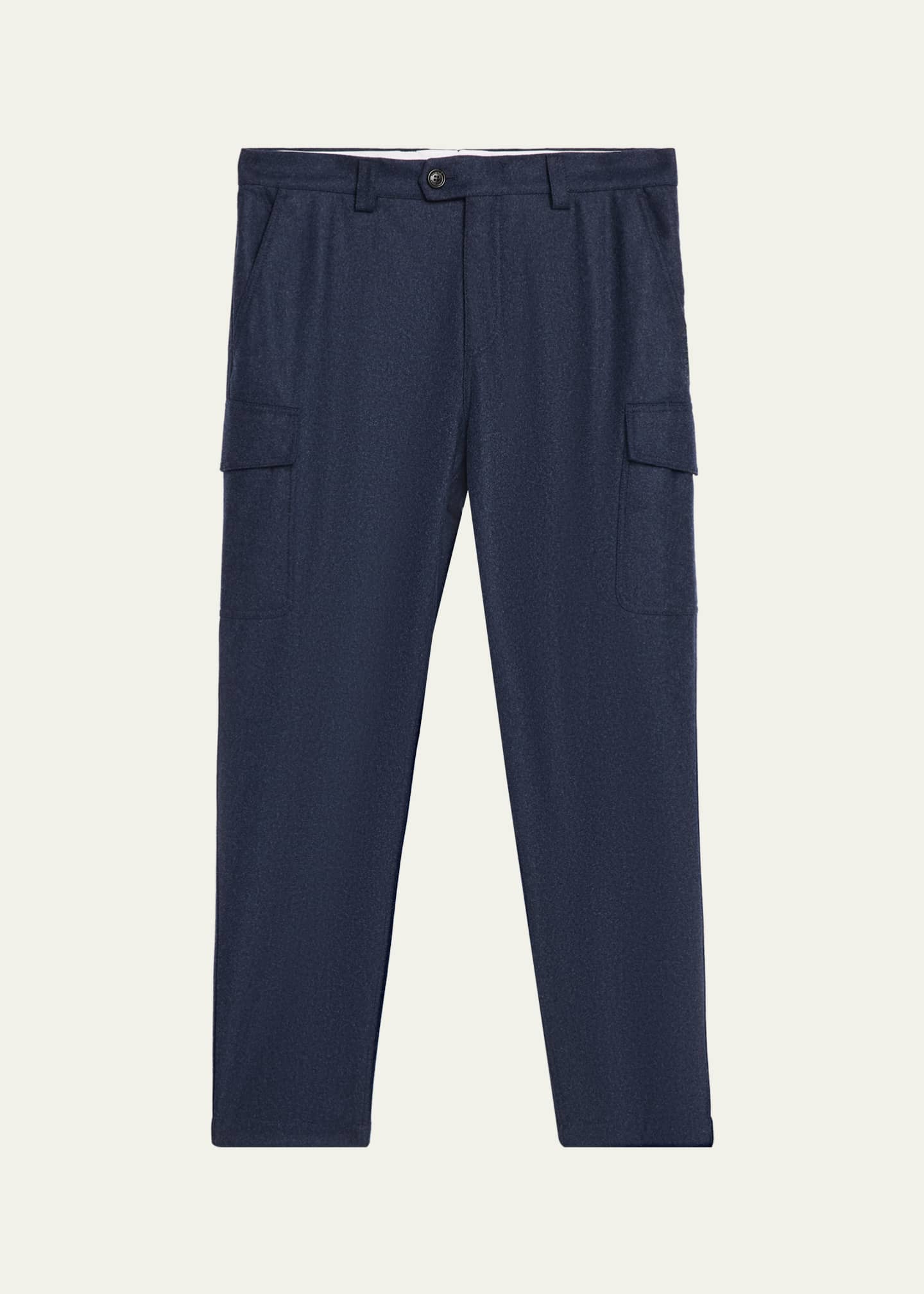 Brunello Cucinelli Men's Wool Flannel Tapered Leg Cargo Pants