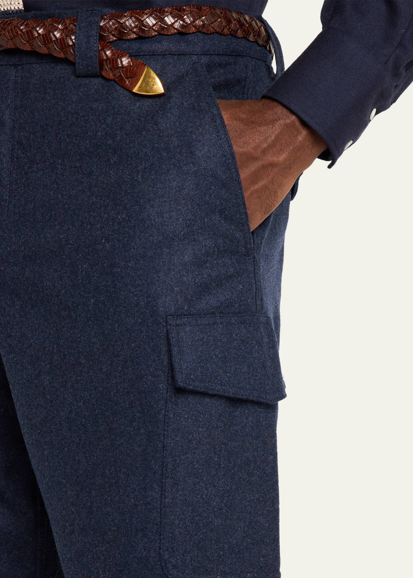 Brunello Cucinelli Men's Wool Flannel Tapered Leg Cargo Pants