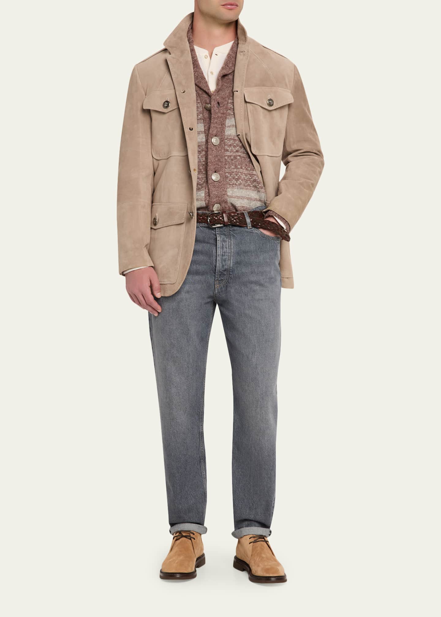 Brunello Cucinelli Men's Suede Four-Pocket Safari Jacket