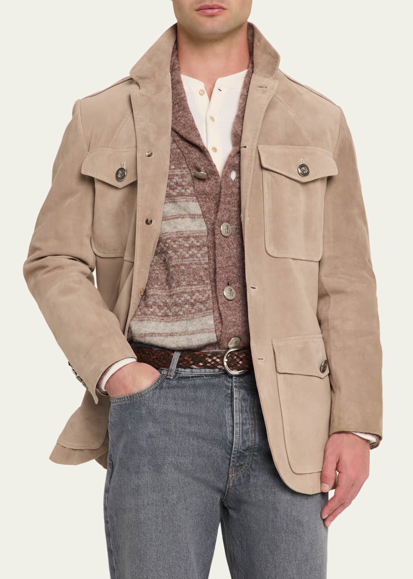 Brunello Cucinelli Men's Suede Four-Pocket Safari Jacket