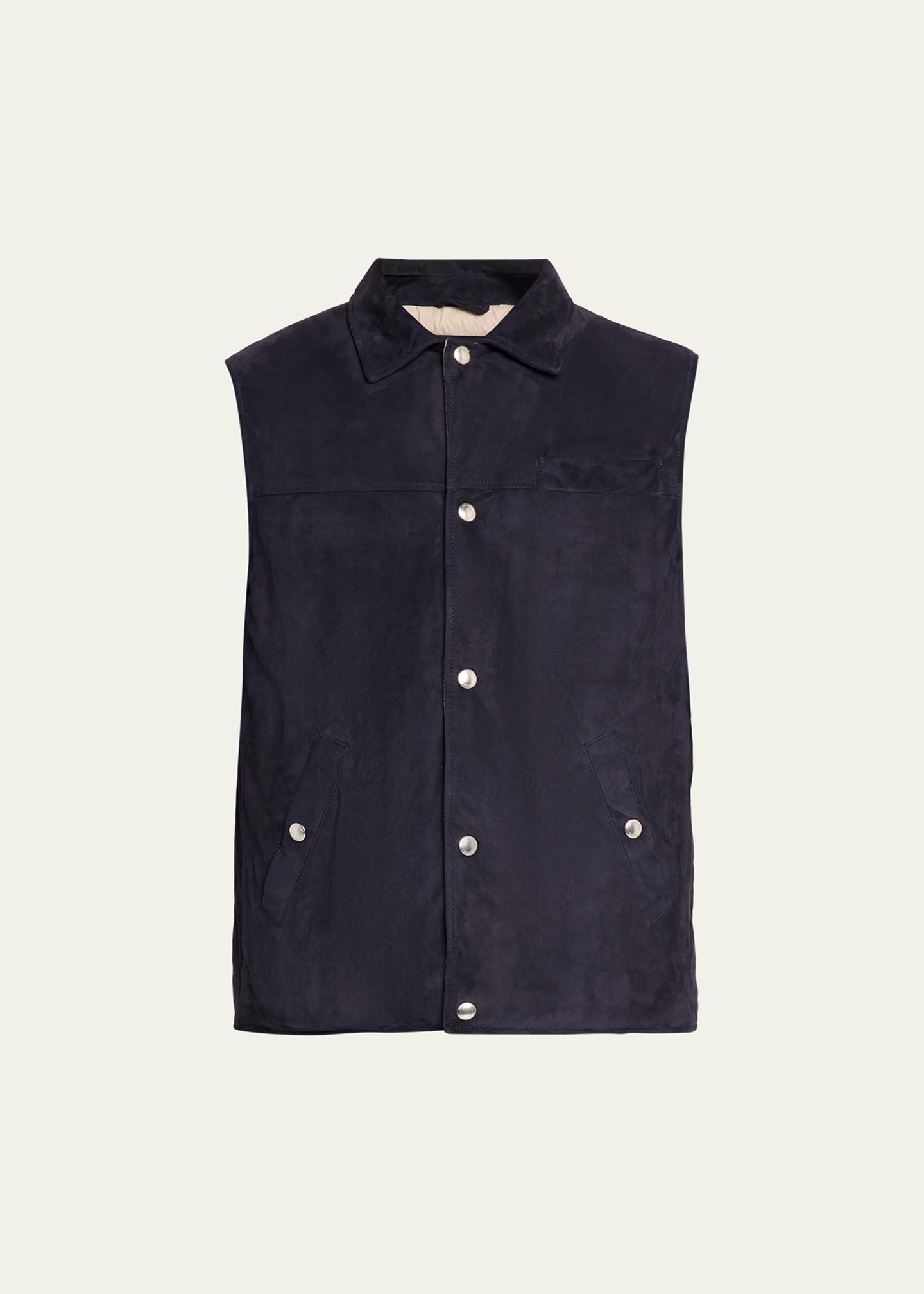 Brunello Cucinelli Men's Suede Snap-Front Vest - Bergdorf Goodman