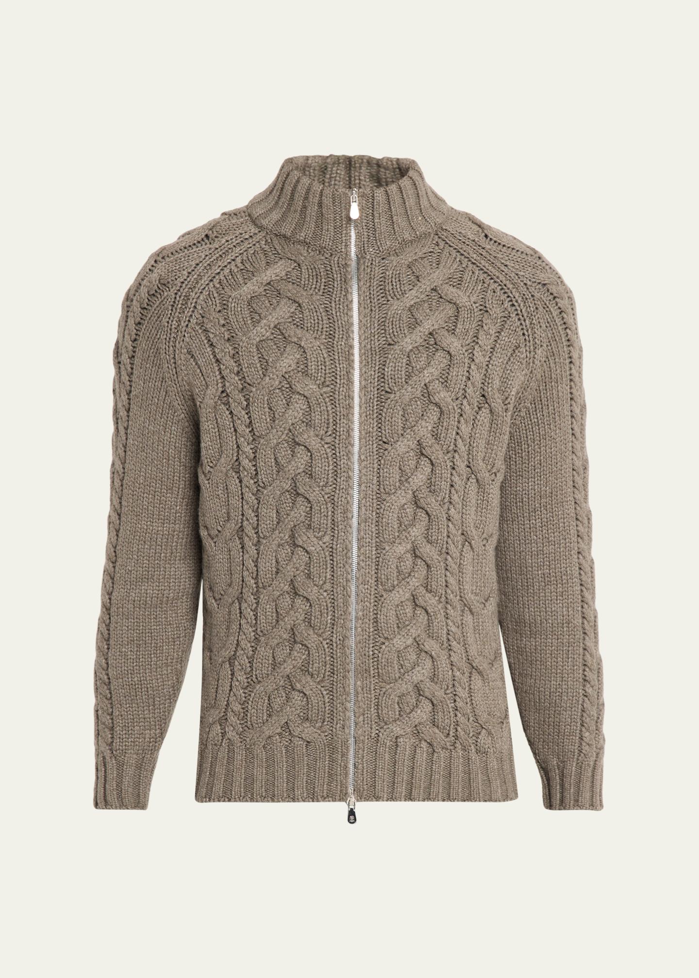BRUNELLO CUCINELLI カシミヤ ジップアップセーター Brunello Cucinelli Men's Lofted Cashmere Cable Knit Full-Zip