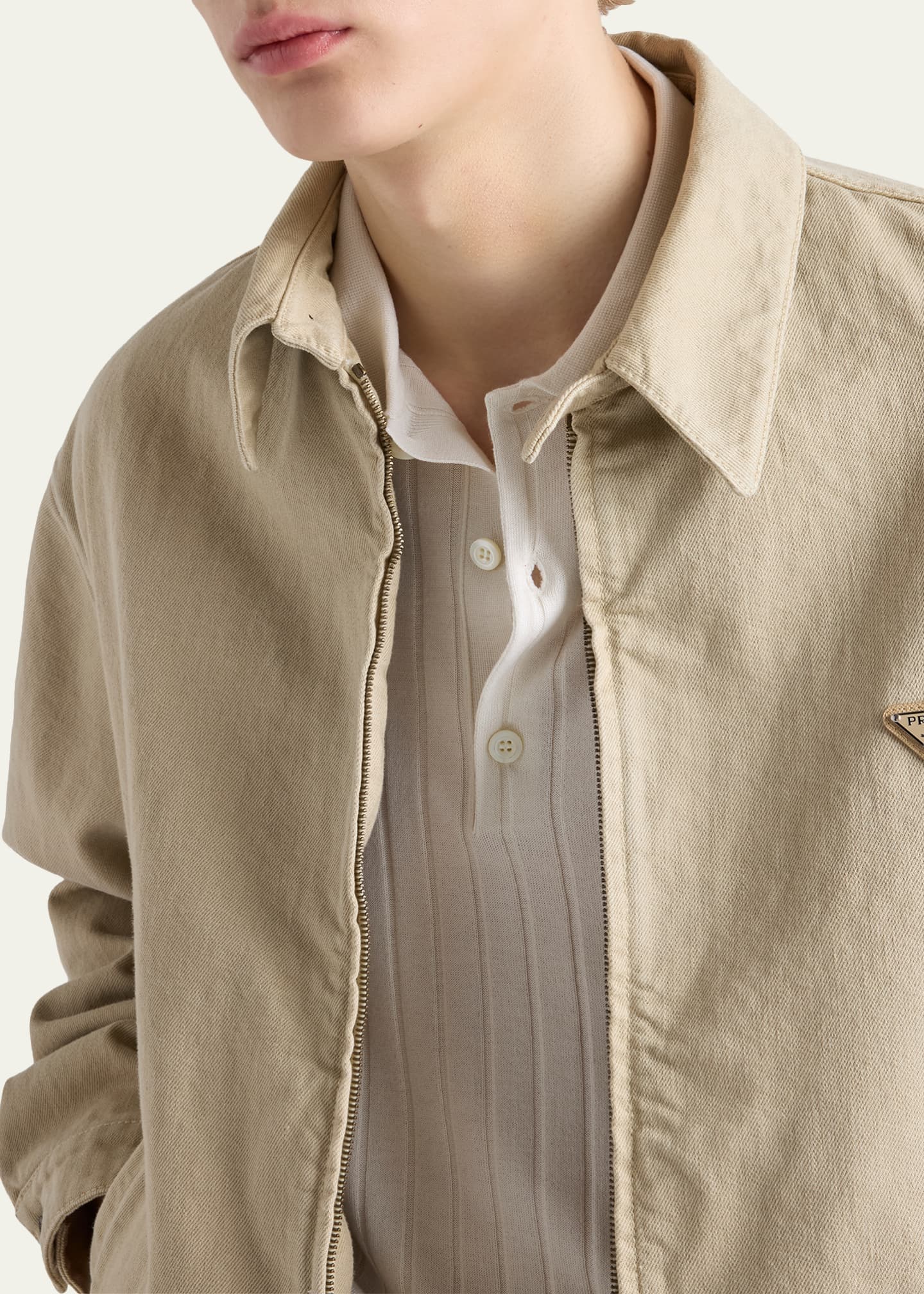 Prada Men's Denim Triangle Logo Full-Zip Jacket - Bergdorf Goodman