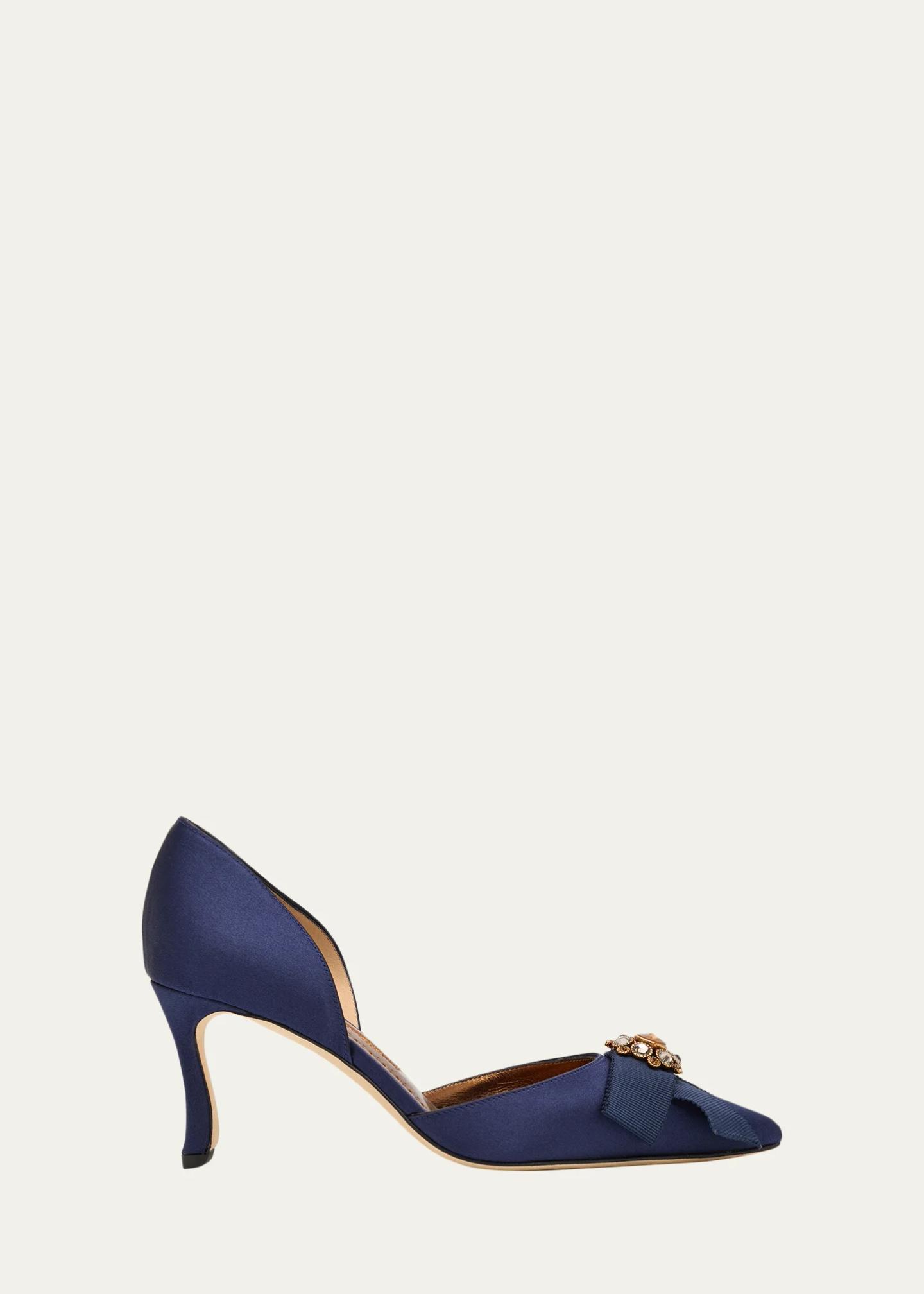 Manolo Blahnik 70mm Apidosa Embellished Satin Bow Pumps - Bergdorf